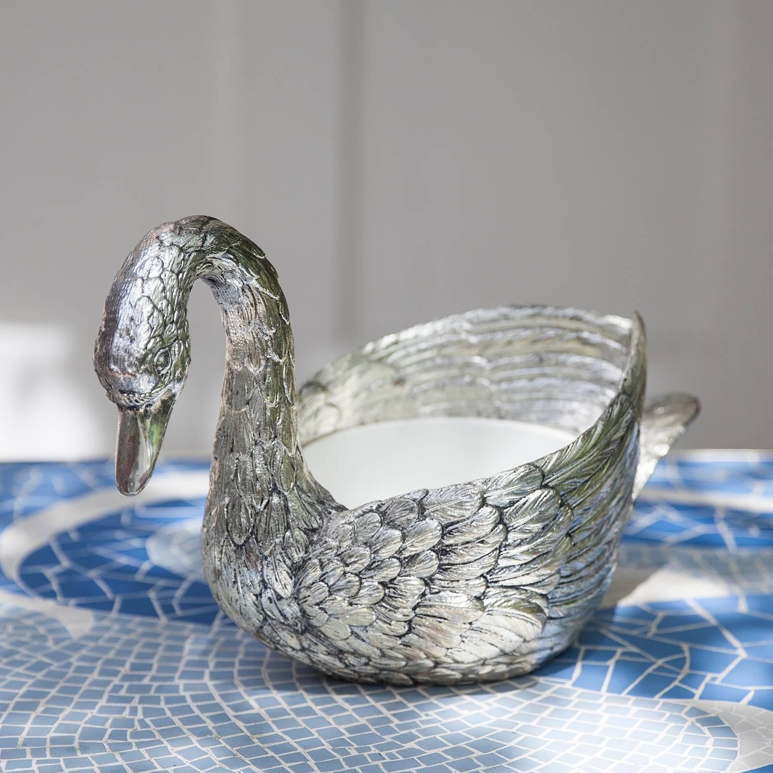 Mauro Manetti Silver Plated Swan Ice Bucket, Italy, 1970s In Excellent Condition In Munich, DE