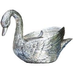 Mauro Manetti Silver Plated Swan Ice Bucket, Italy, 1970s