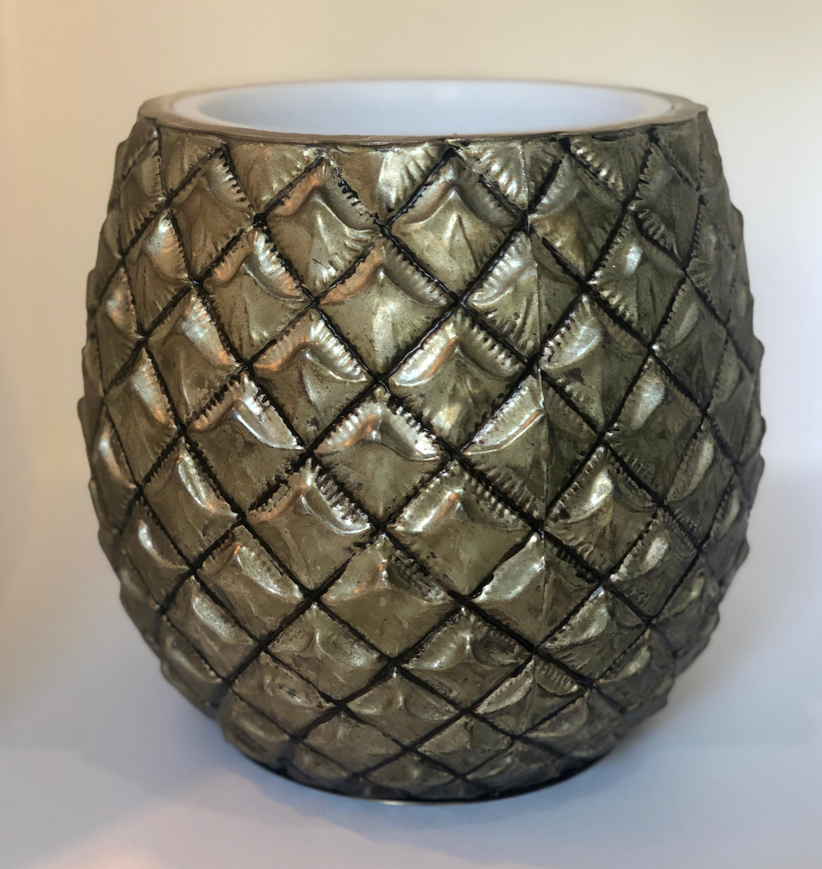 Pineapple Ice Bucket with Gold Wash Over Silver Plate and Copper Enameled Steel In Good Condition In Houston, TX