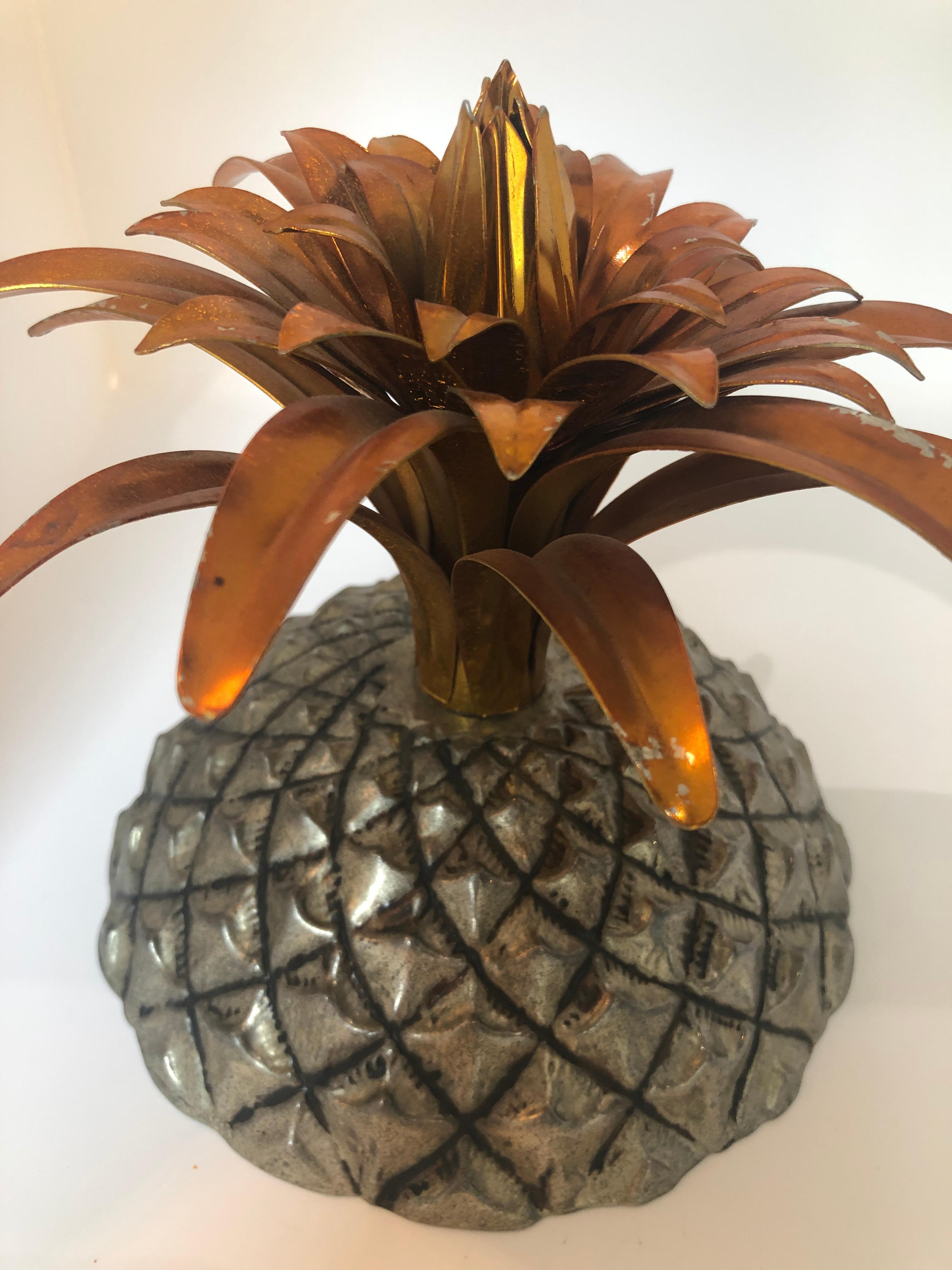 Pineapple Ice Bucket with Gold Wash Over Silver Plate and Copper Enameled Steel 7