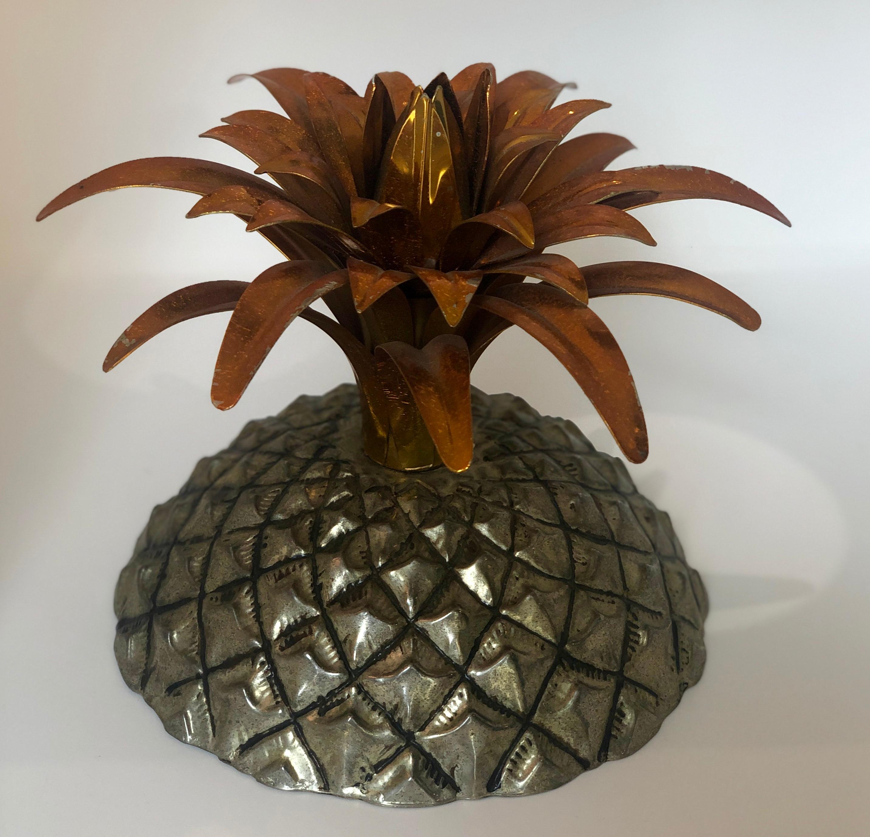 Pineapple Ice Bucket with Gold Wash Over Silver Plate and Copper Enameled Steel 5