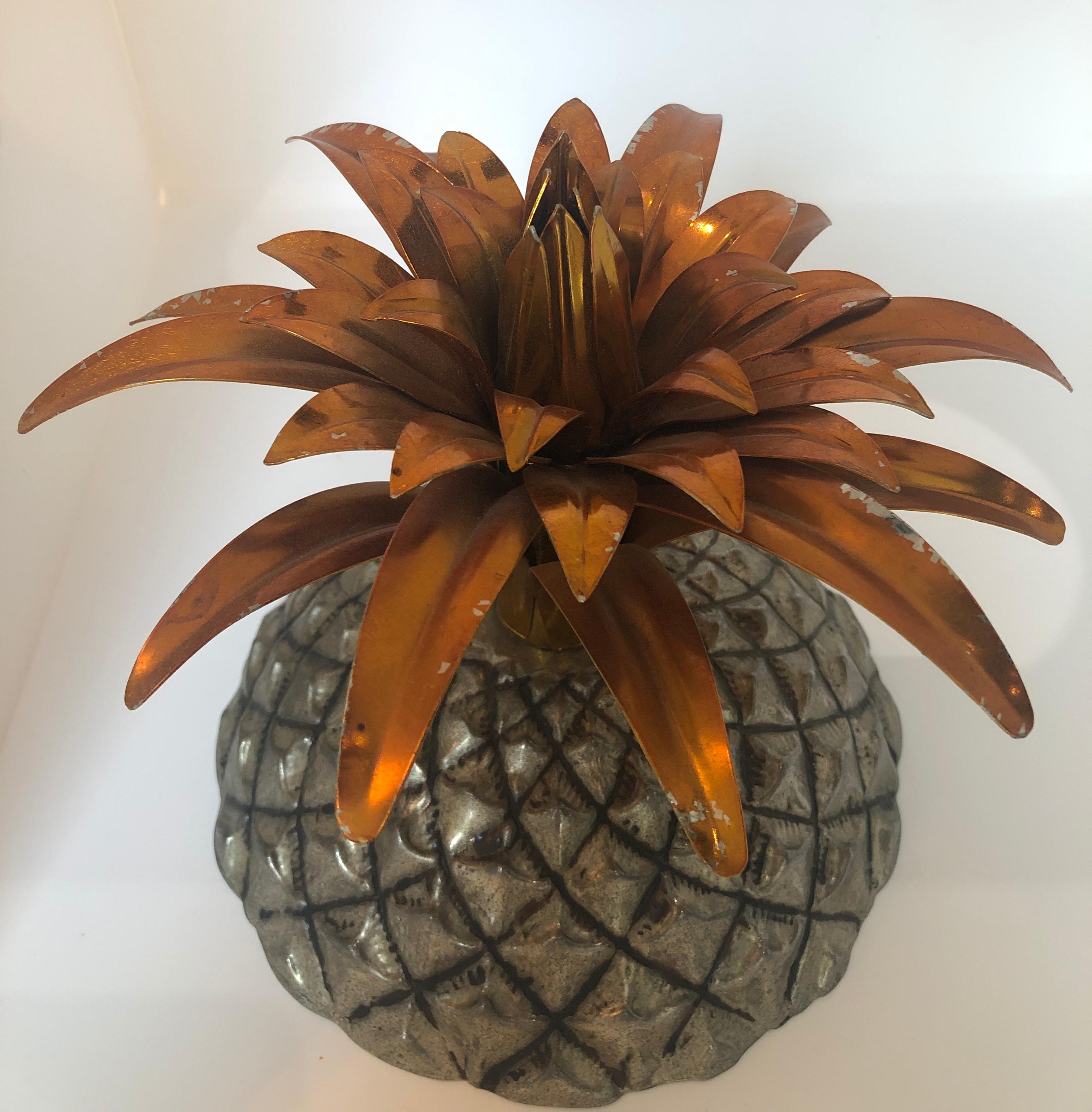 Pineapple Ice Bucket with Gold Wash Over Silver Plate and Copper Enameled Steel 6