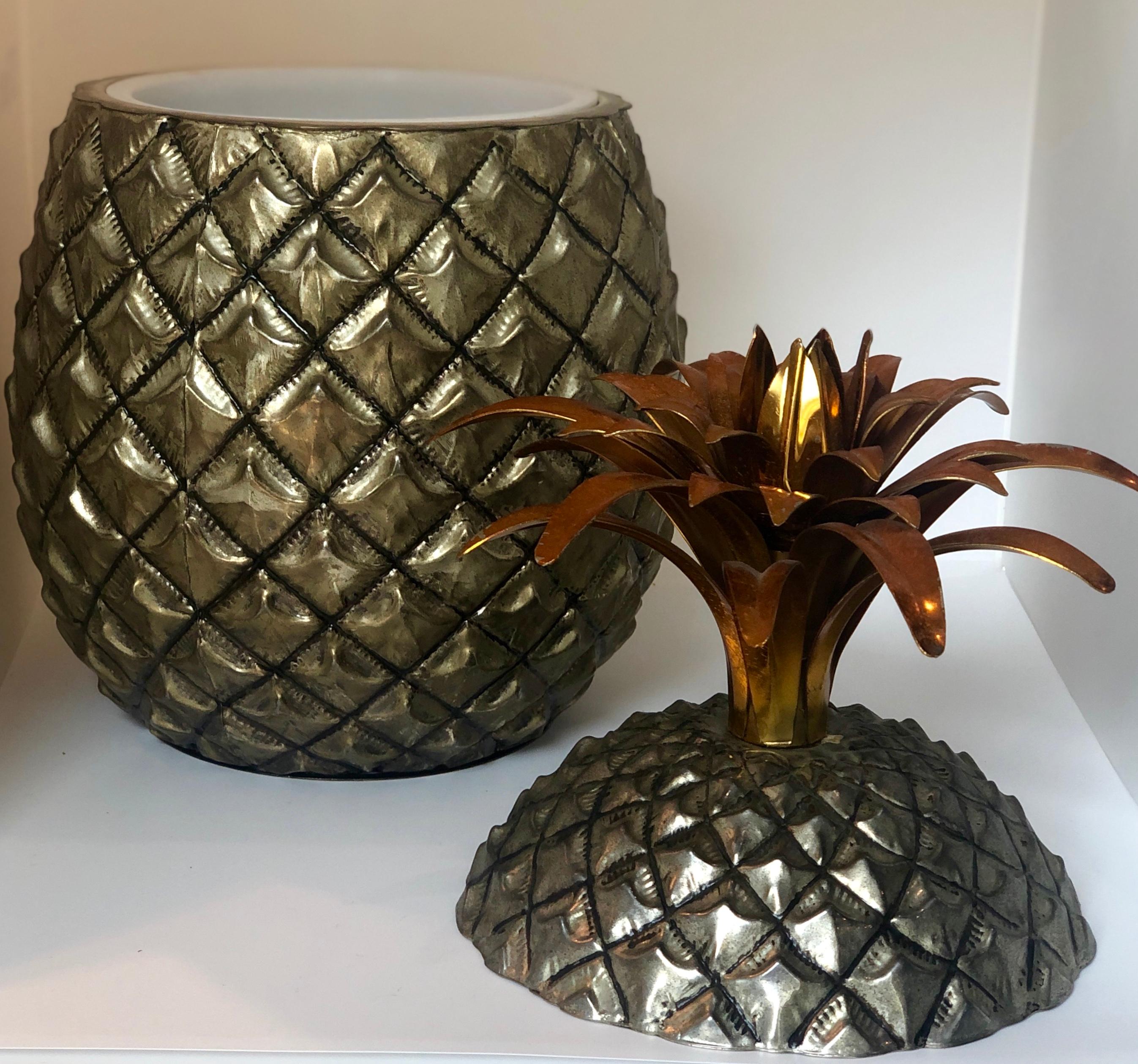 Pineapple Ice Bucket with Gold Wash Over Silver Plate and Copper Enameled Steel 9