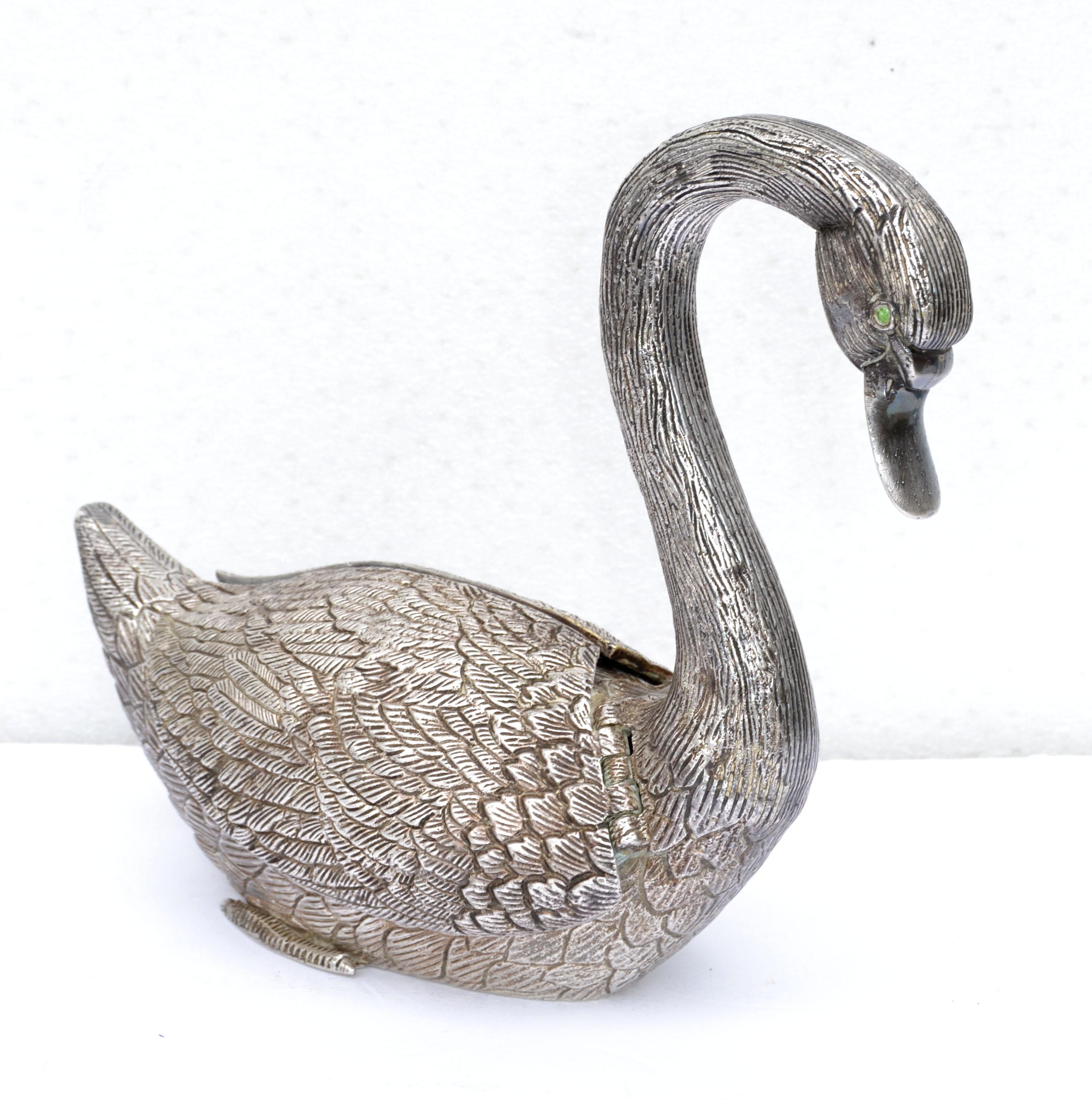 Hand-Carved Mauro Manetti Style Swan Silver Plate Ice Bucket Mid-Century Modern, Italy
