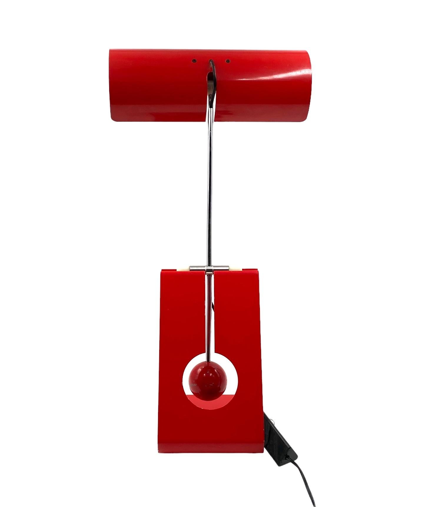 Mauro Martini, red 'Picchio' woodpecker table lamp, F.lli Martini Italy 1970s For Sale 11