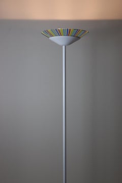 Mauro Marzollo Floor Lamp White Lacquered Stem Multicolor Stripes Glass Diffuser