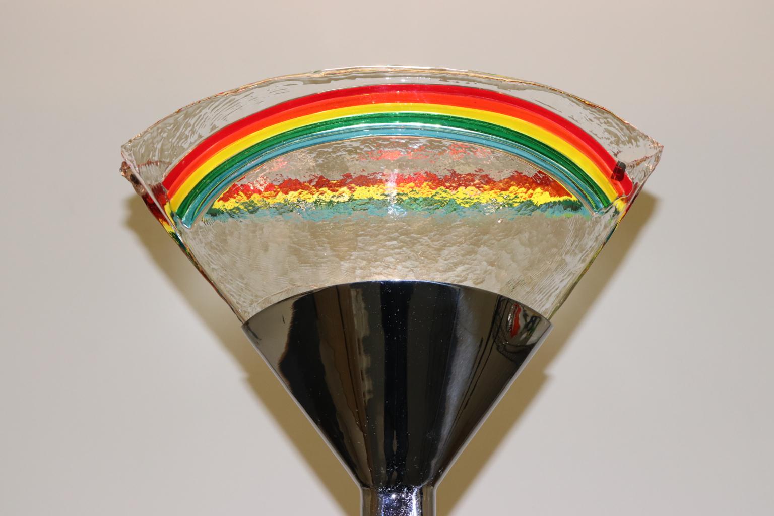 Mid-Century Modern Mauro Marzollo for ITRE Floor Lamp Chrome Stem Murano Glass with Rainbow For Sale