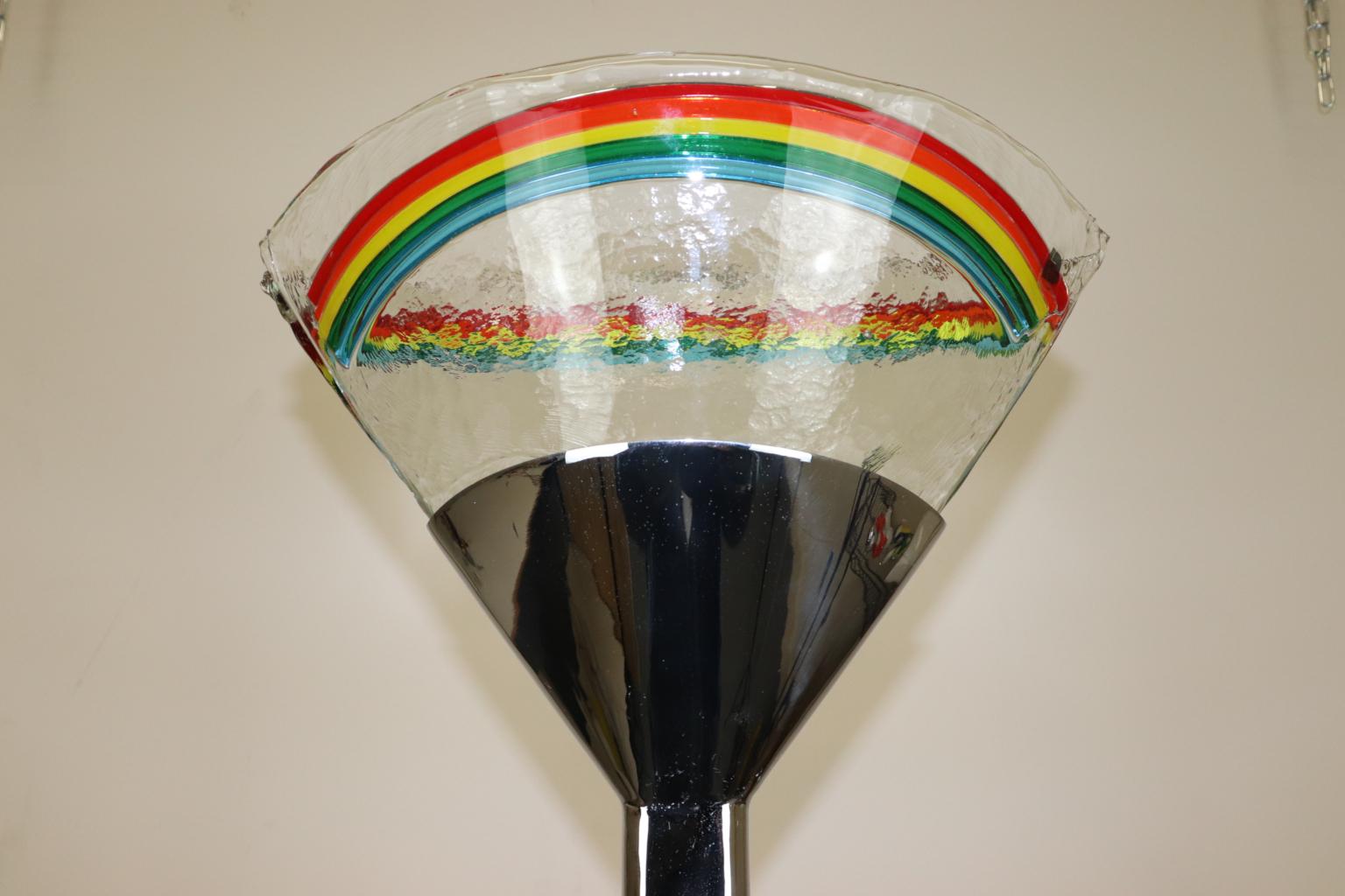 Italian Mauro Marzollo for ITRE Floor Lamp Chrome Stem Murano Glass with Rainbow For Sale