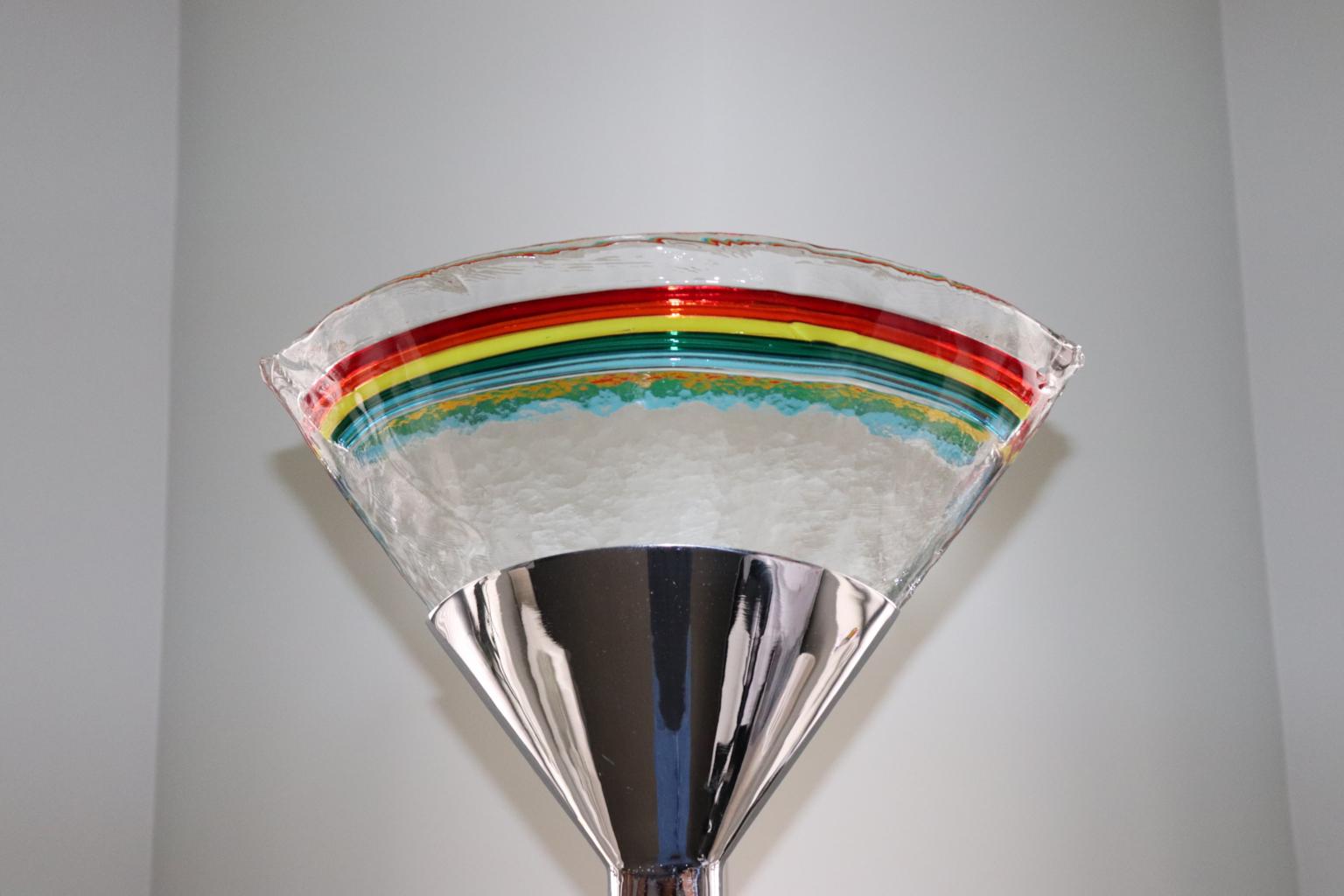 Hand-Crafted Mauro Marzollo for ITRE Floor Lamp Chrome Stem Murano Glass with Rainbow For Sale