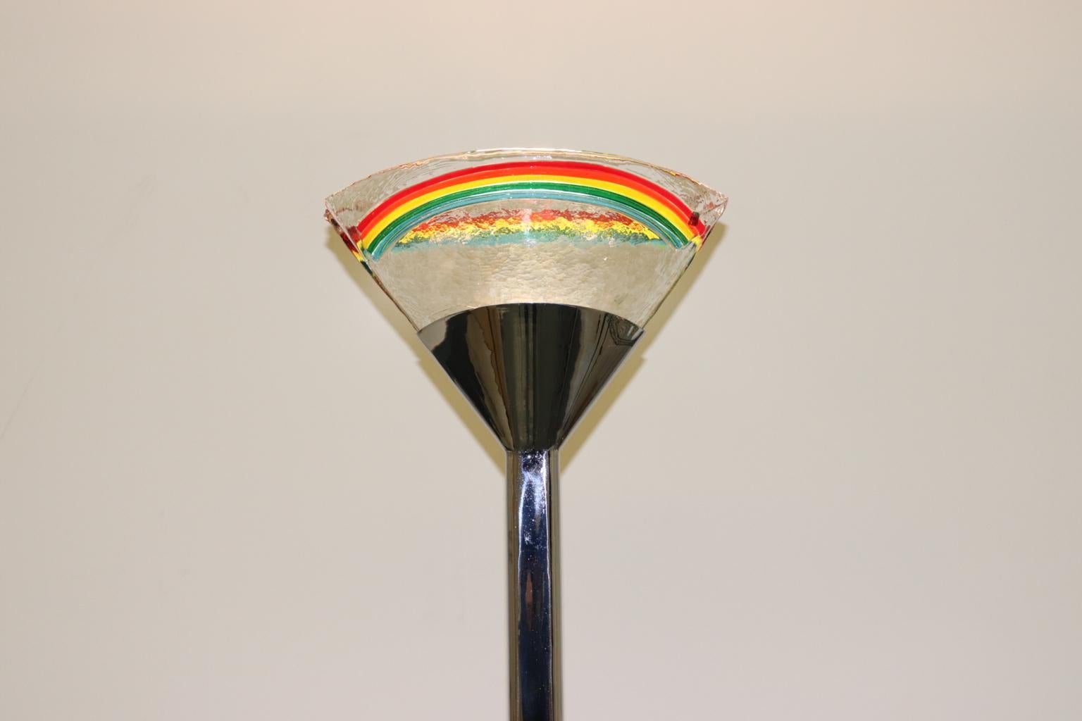 Mauro Marzollo for ITRE Floor Lamp Chrome Stem Murano Glass with Rainbow In Good Condition For Sale In Saddle Brook , NJ