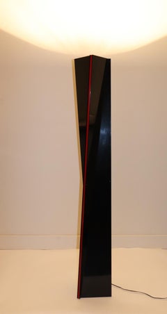 Mauro Marzollo Sculptured Floor Lamp Black with Red Stripes Details