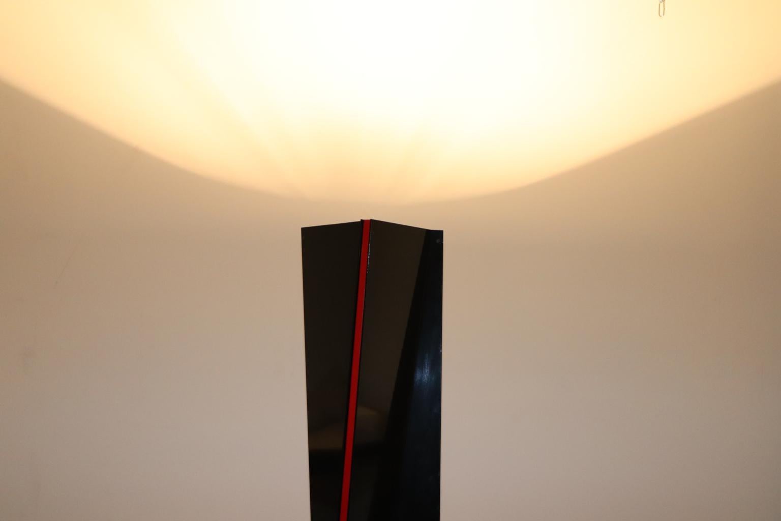 Lacquered Mauro Marzollo Sculptured Floor Lamp Black with Red Stripes Details For Sale