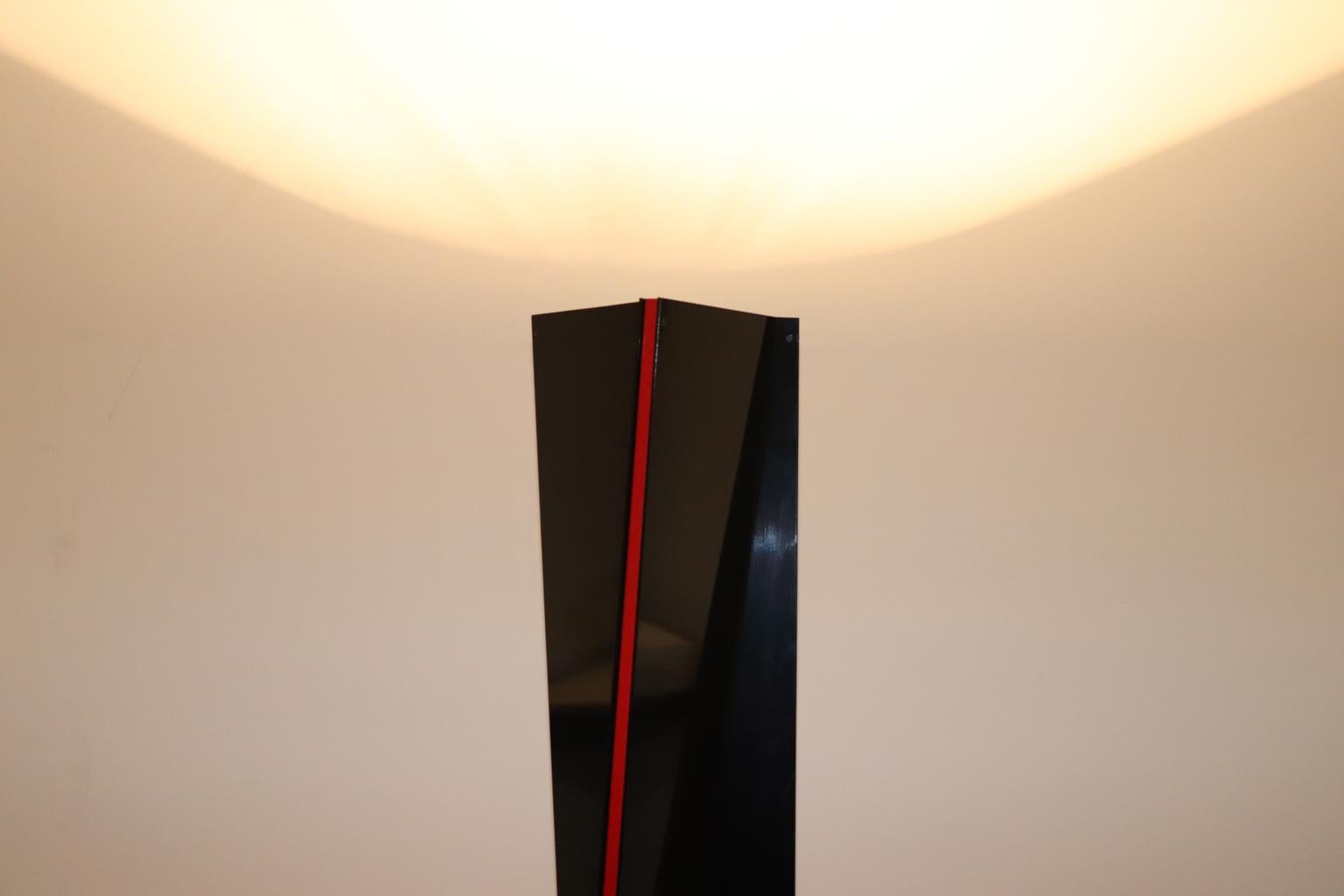 Mauro Marzollo Sculptured Floor Lamp Black with Red Stripes Details In Good Condition For Sale In Saddle Brook , NJ