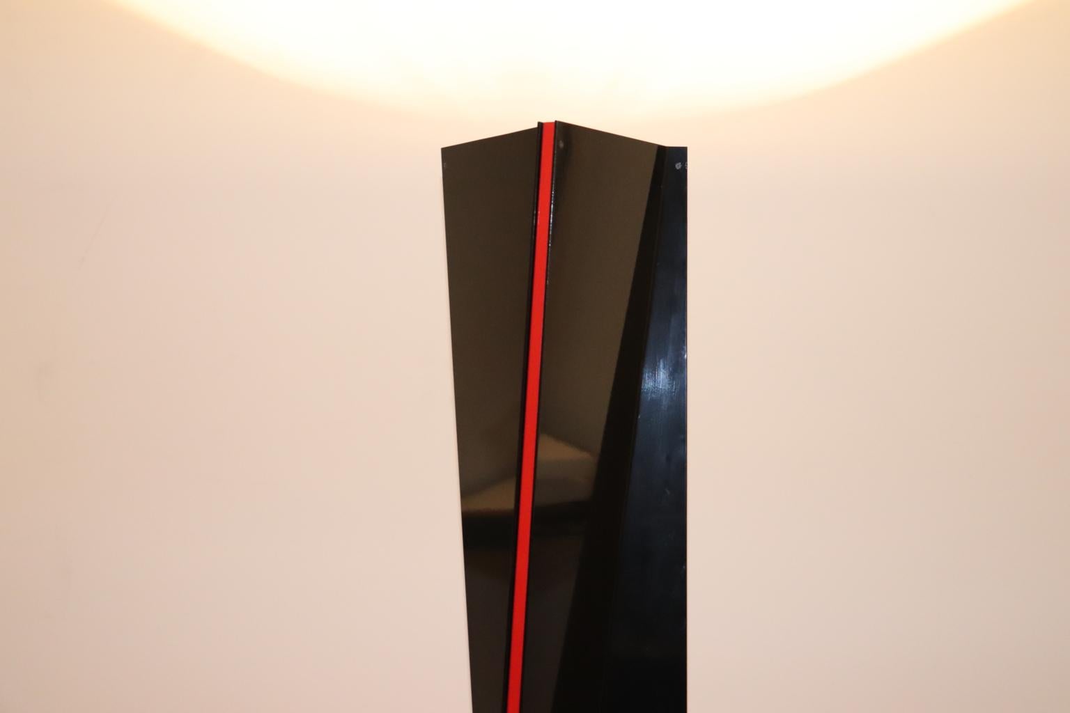 Late 20th Century Mauro Marzollo Sculptured Floor Lamp Black with Red Stripes Details For Sale