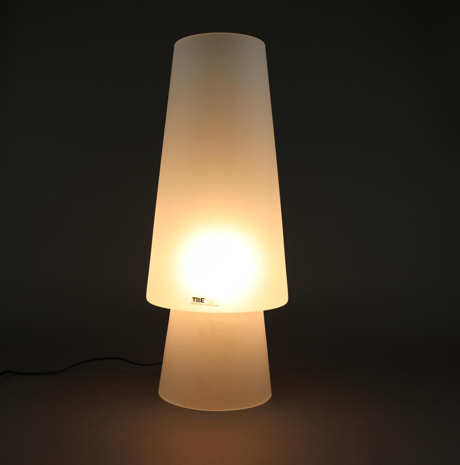 Hand-Crafted Mid-Century Modern Italian Table Lamp Hand Blown Murano Glass White Satin Finish For Sale