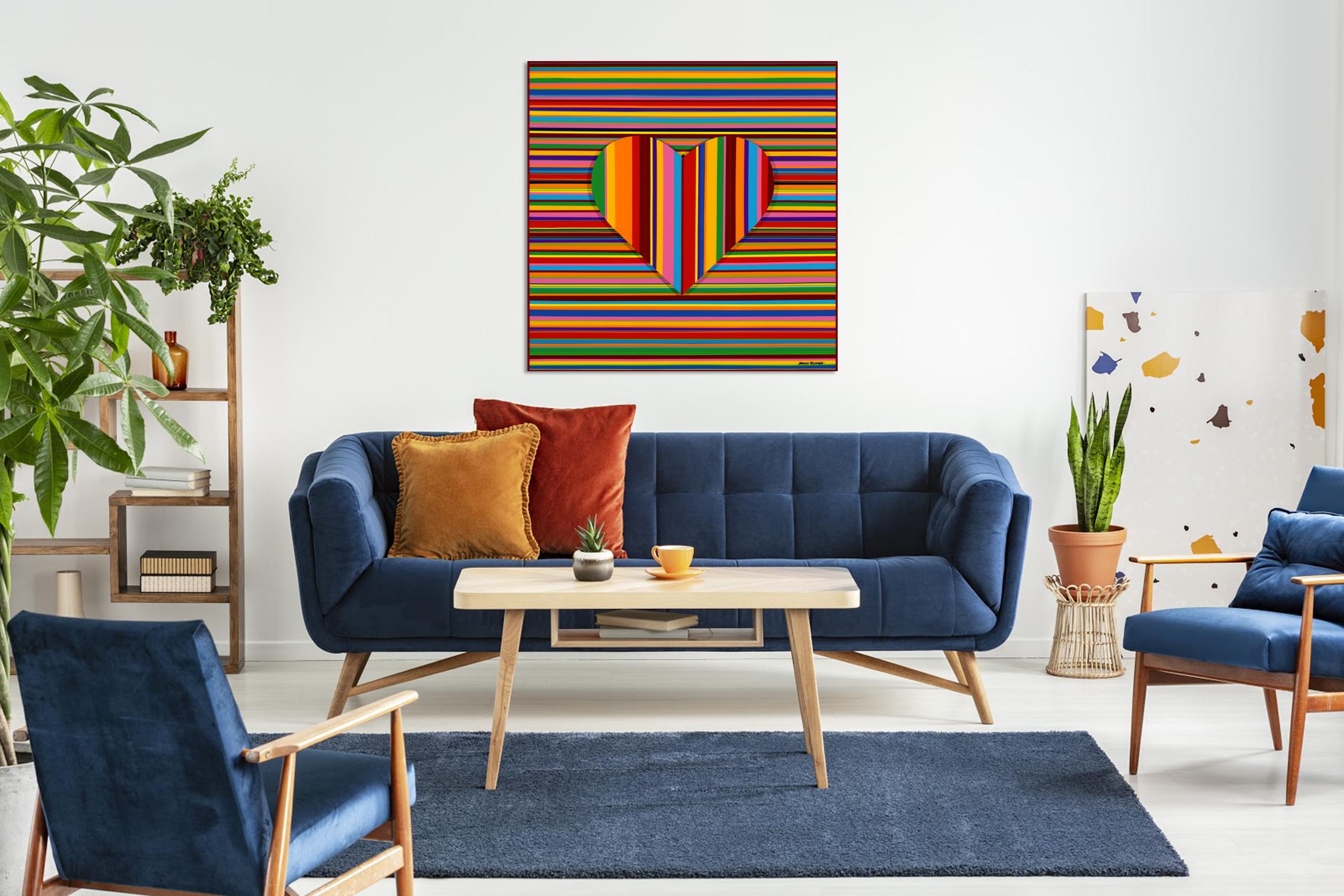Colorful Rainbow Love I (Original Artwork On Wood Panel) - Abstract Geometric Mixed Media Art by Mauro Oliveira
