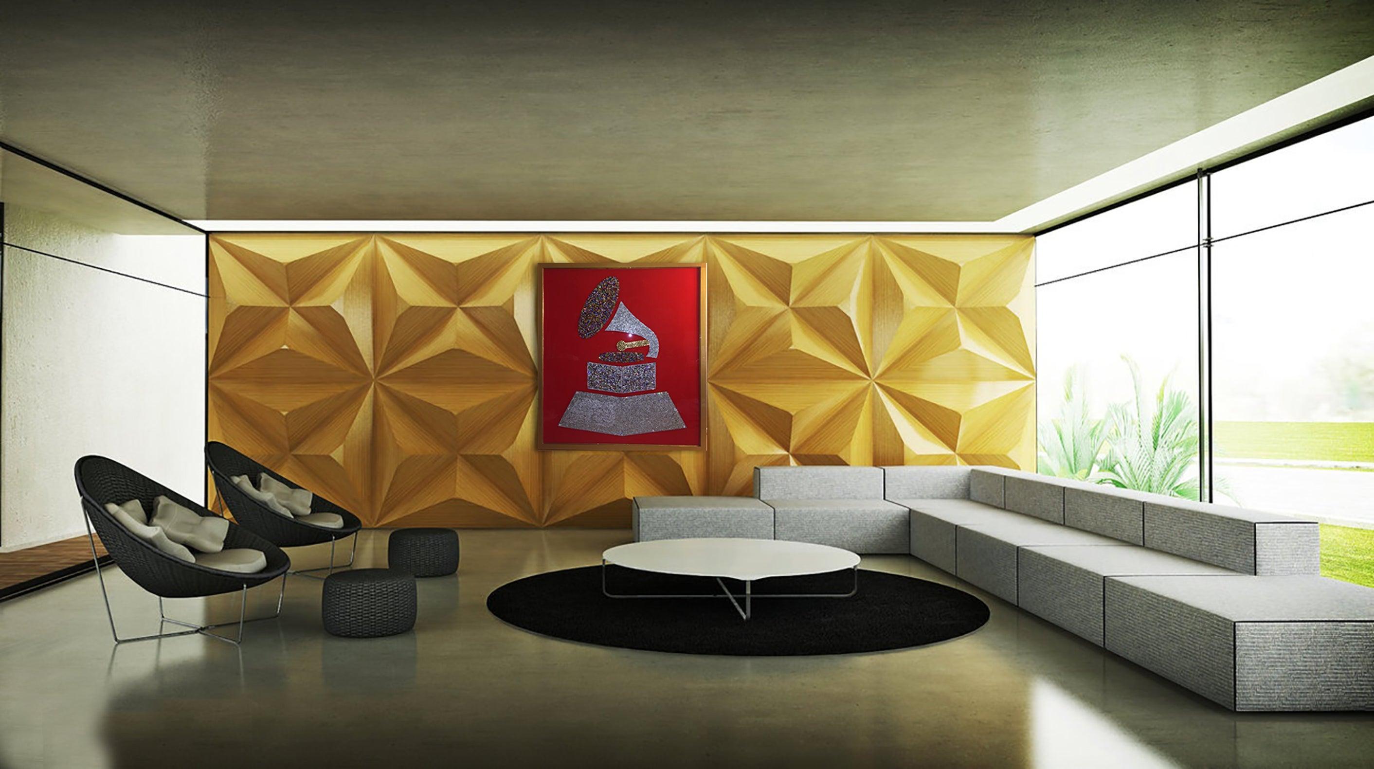 The Grand Grammy (Œuvre d'art originale au collage avec plus de 10 000 cristaux Swarovski et tchèques) - Moderne Mixed Media Art par Mauro Oliveira