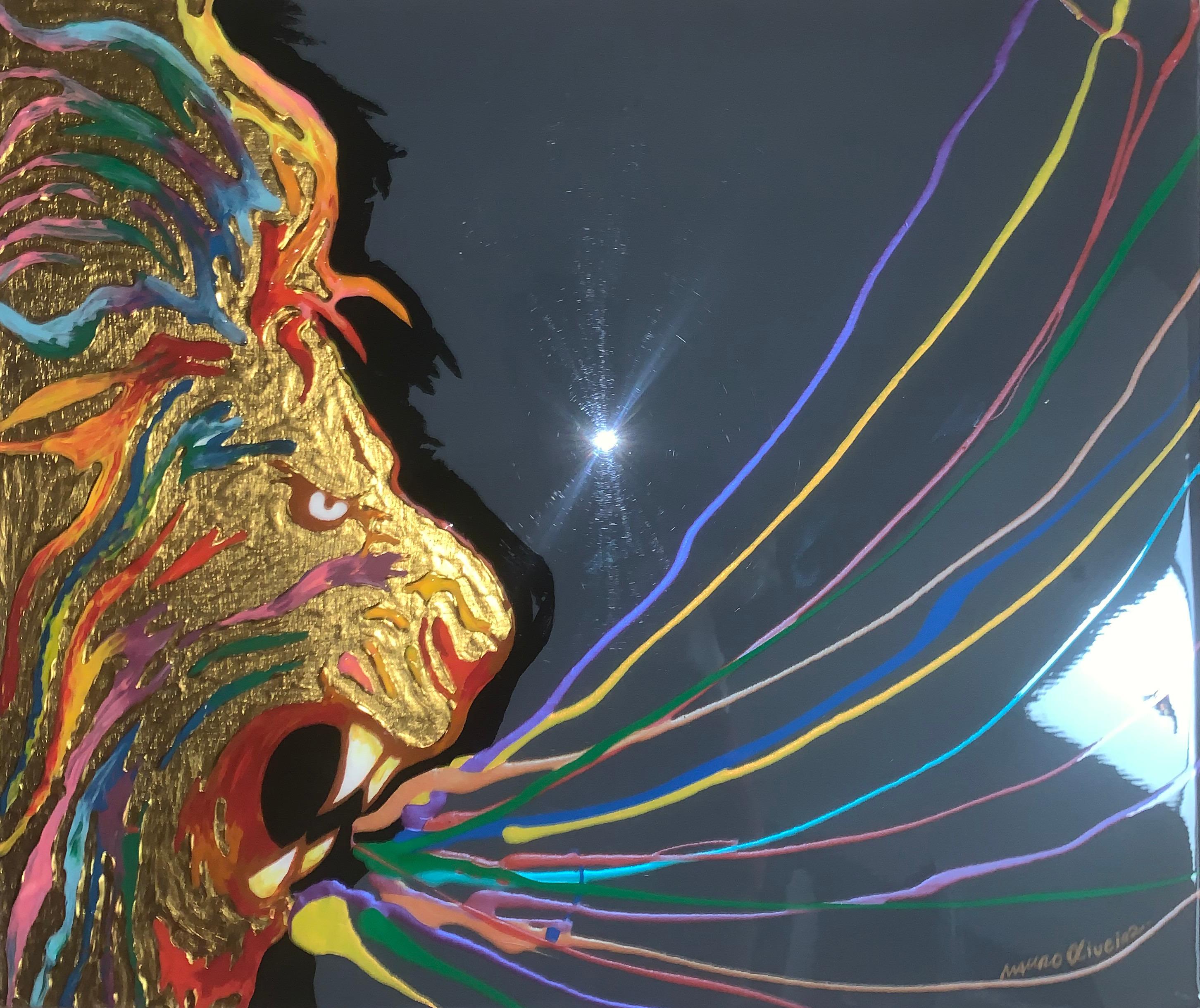 Colorful RAINBOW LION (Original Mixed Media Artwork) 3