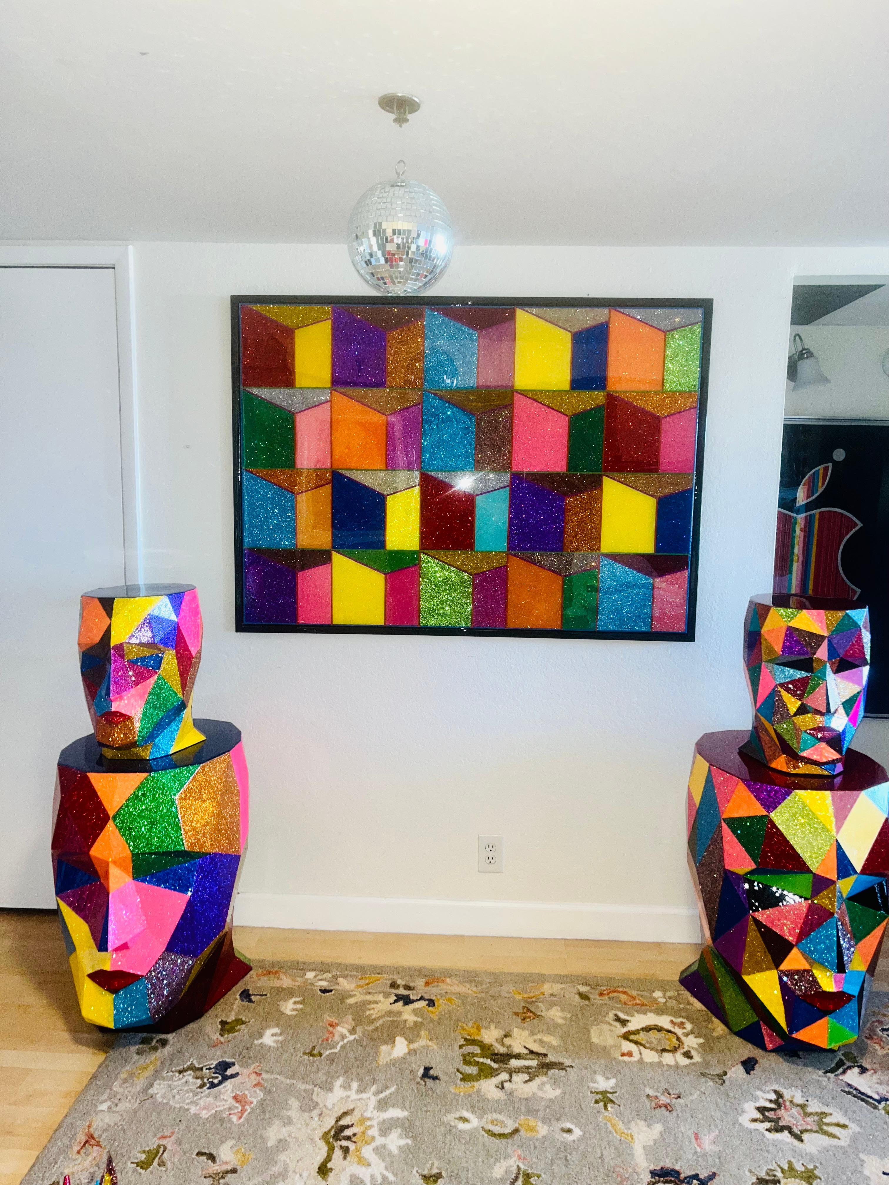 WORLD'S HAPPIEST ROOM (7 Original Pieces - ALL One Of A Kind Art Installation) - Abstract Geometric Mixed Media Art by Mauro Oliveira