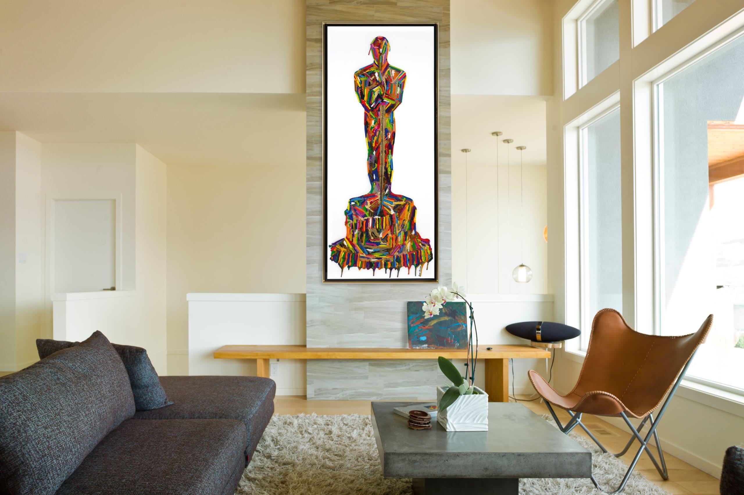 Melted Oscar II (Original Framed Mixed Media Artwork) - Beige Abstract Painting by Mauro Oliveira