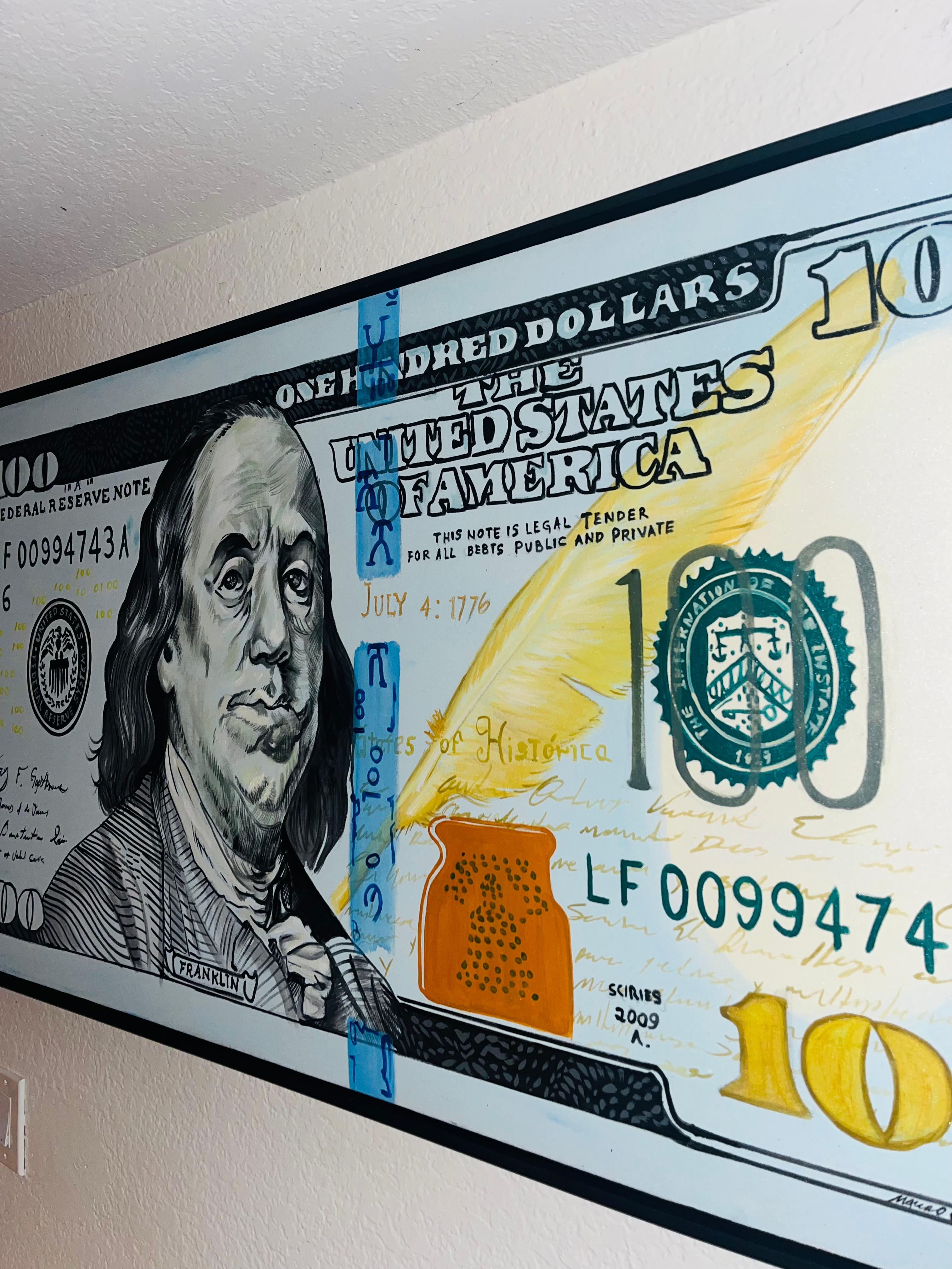 100 dollar bill painting