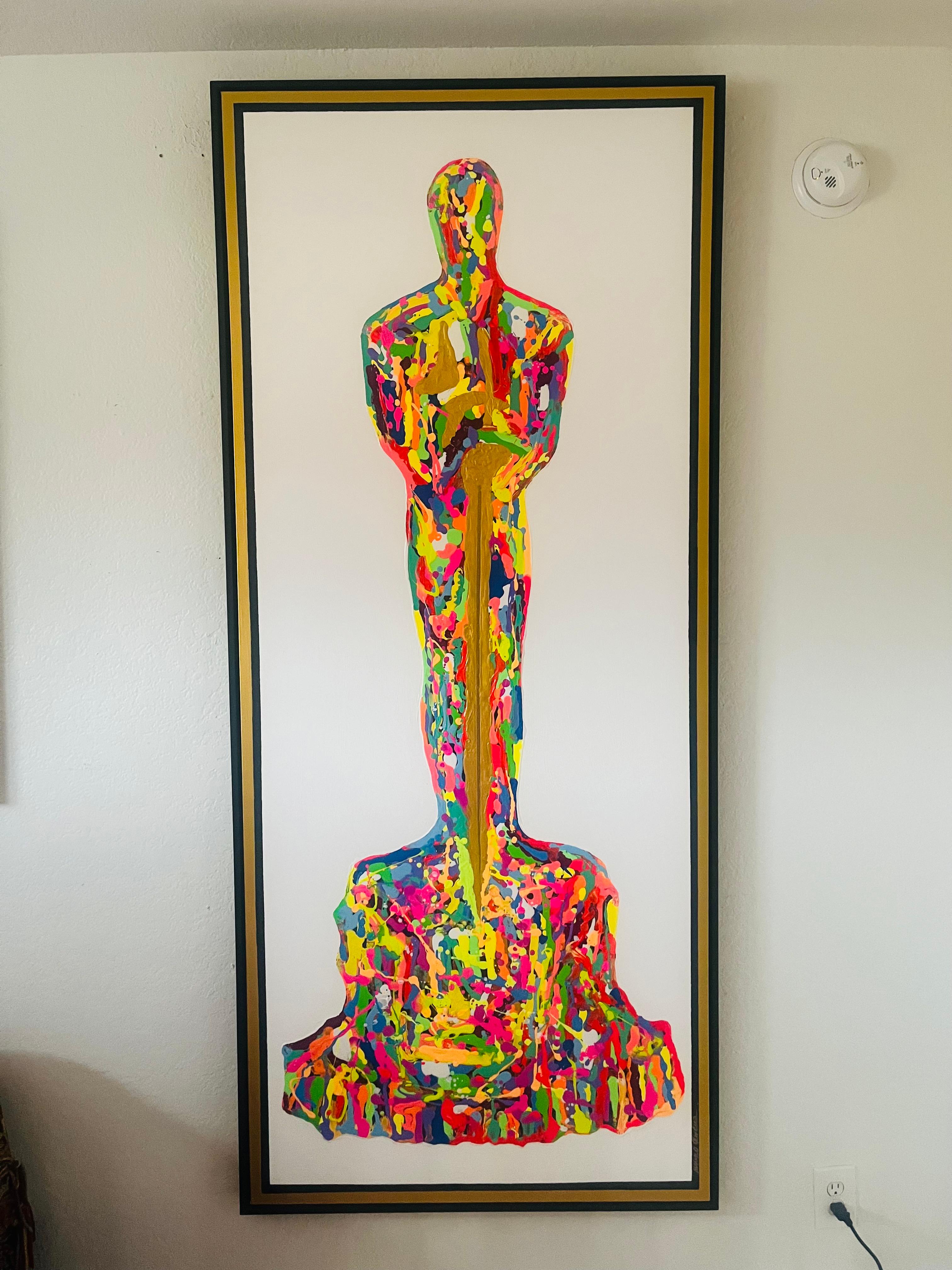 NEON Oscar (Original gerahmtes Mixed Media-Kunstwerk) (Pop-Art), Painting, von Mauro Oliveira