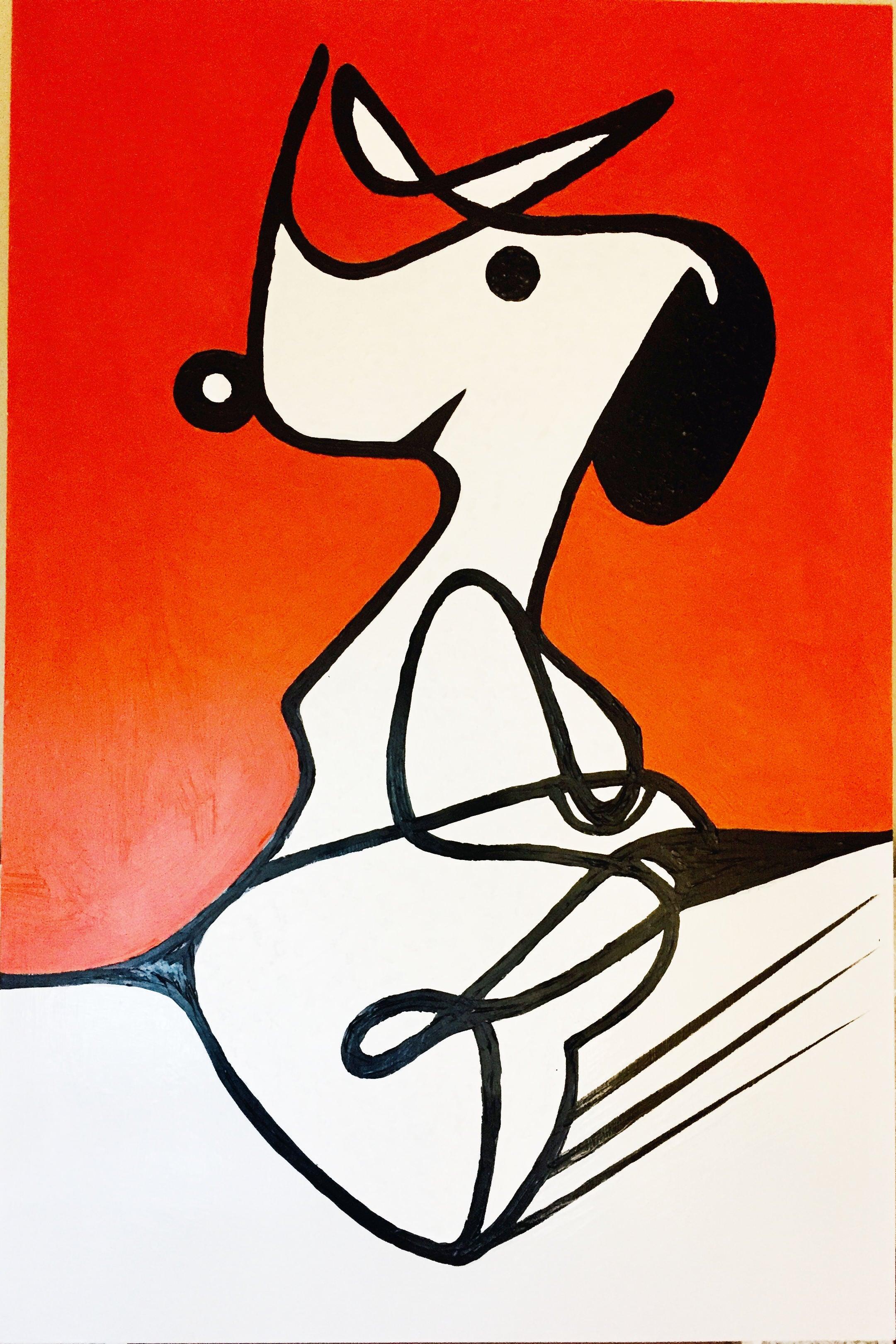 L'œuvre d'art originale de Speedy Snoopy sur panneau de bois