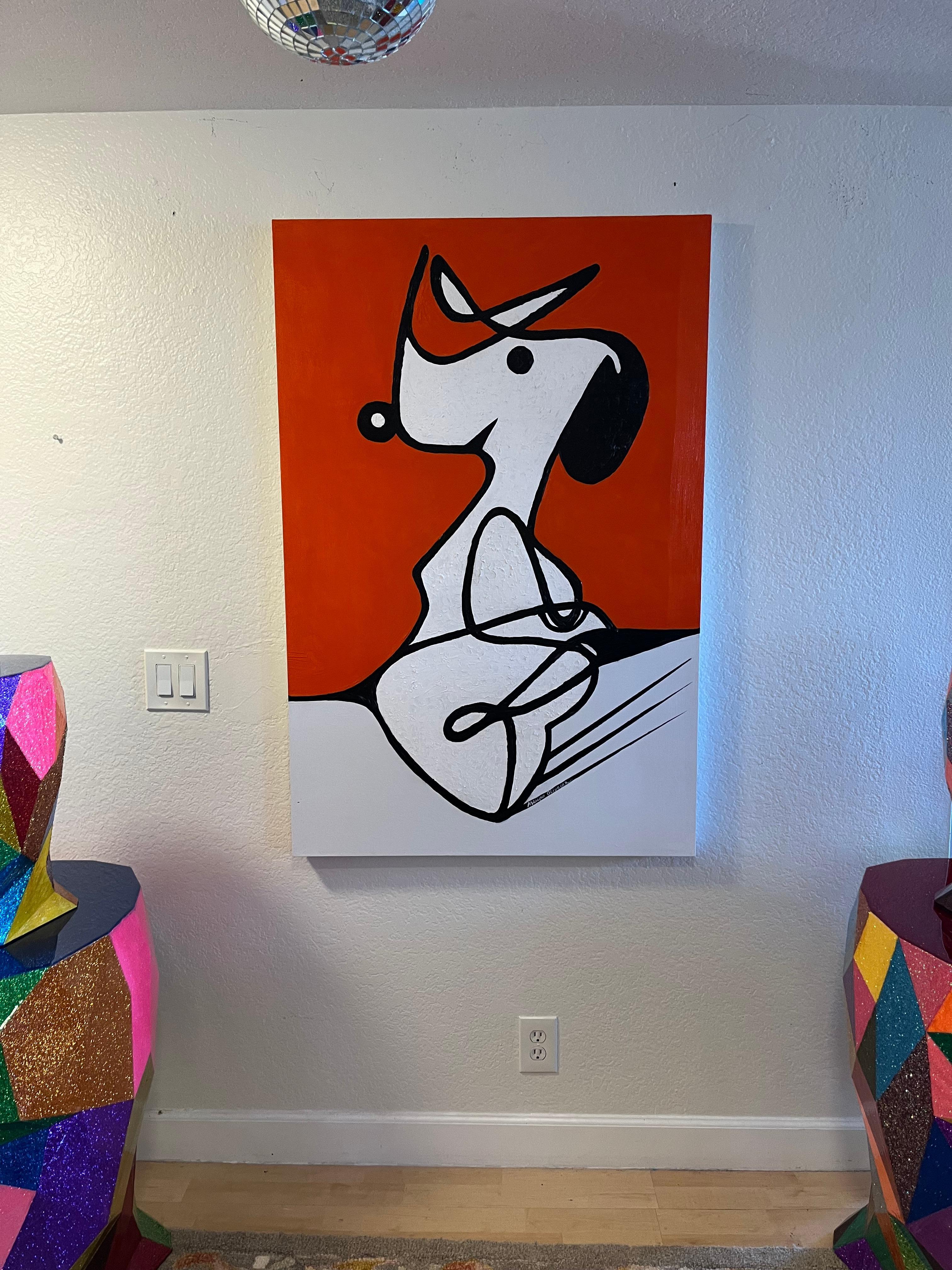 L'œuvre d'art originale de Speedy Snoopy sur panneau de bois - Painting de Mauro Oliveira