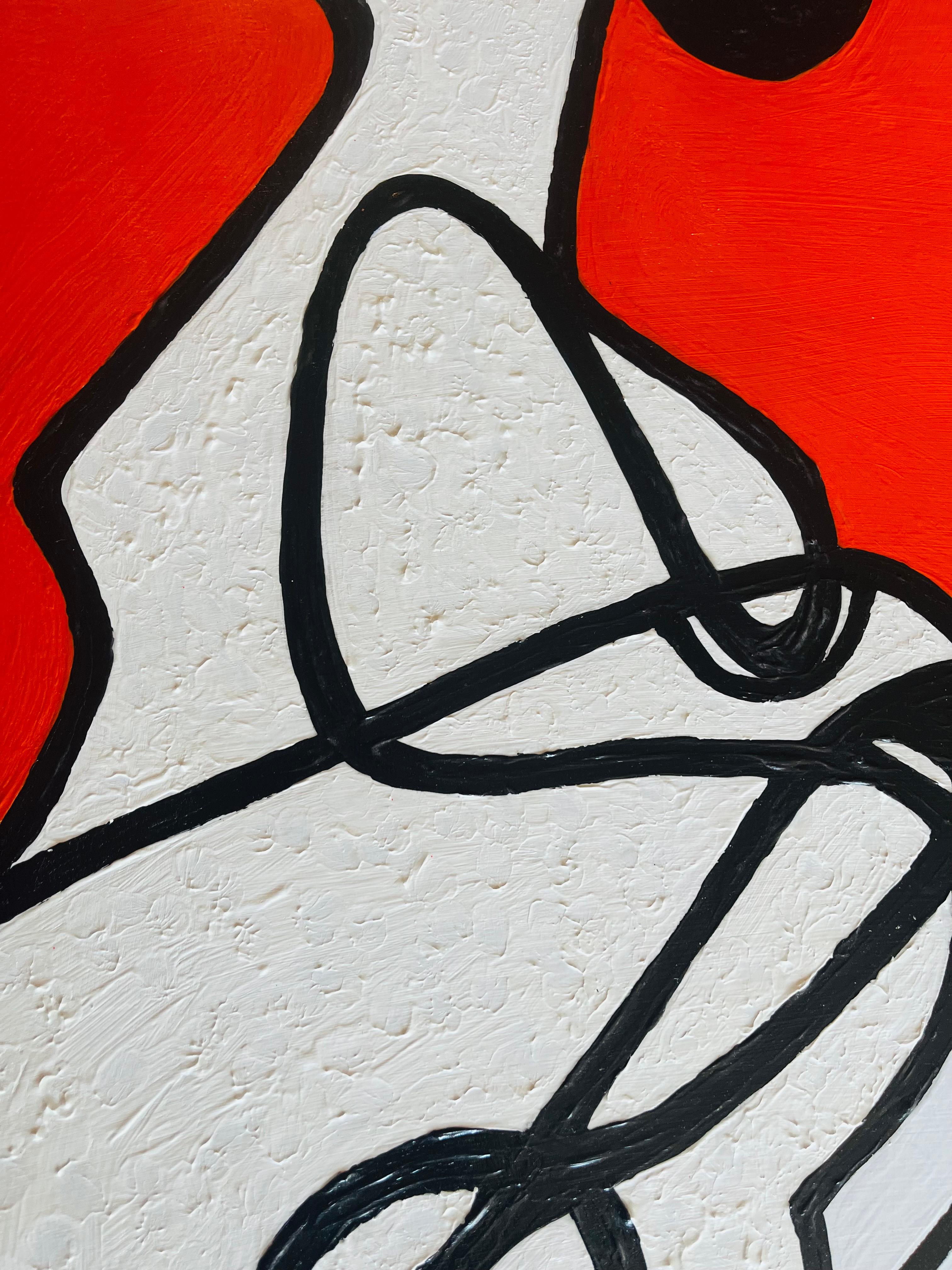 Speedy Snoopy (Original Artwork On Wood Panel) - Orange Abstract Painting by Mauro Oliveira