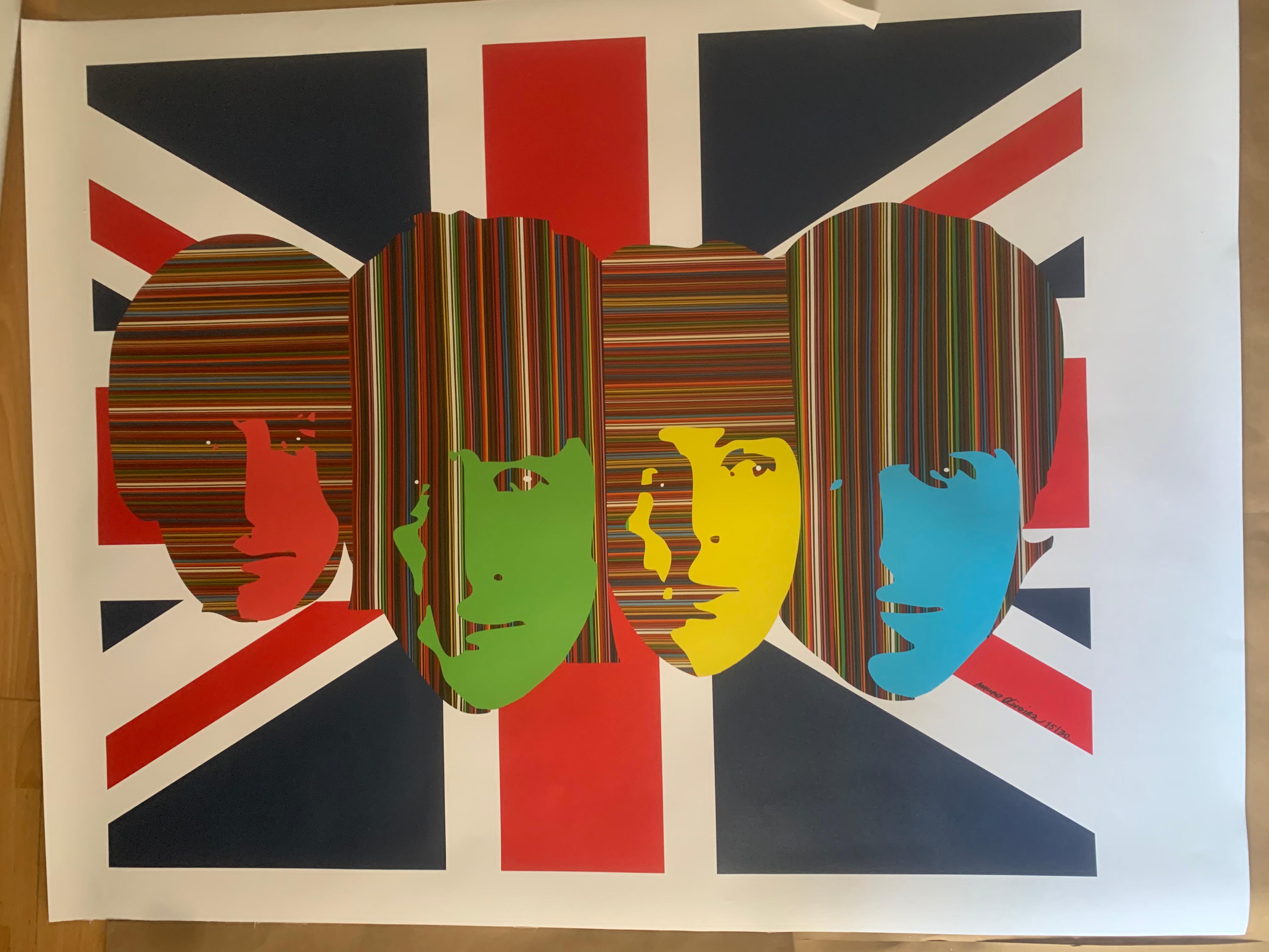 All We Need Is Love-British Flaggen-Version (imitierte Auflage von nur 30 Drucken) (Schwarz), Print, von Mauro Oliveira