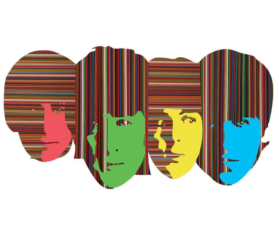 Celebrating the Beatles by Mauro Oliveira. The colorful pinstripes represent the music and the happiness they brought to the world.

Limited edition of 30 museum quality giclee prints on CANVAS, signed and numbered by the artist. Print lead time 1