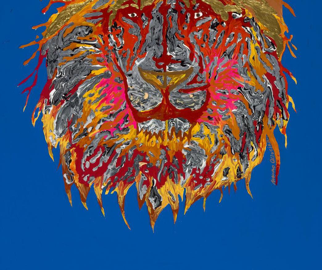 Fenix Lion (édition limitée de seulement 30 tirages sur toile) - Bleu Abstract Print par Mauro Oliveira