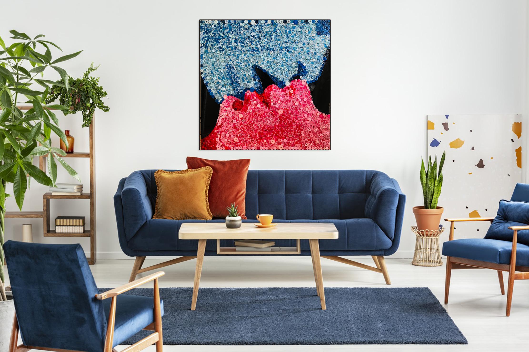 STITCHED TOGETHER LOVE (Limited Edition Of Only 30 40X40 Prints On Canvas) - Purple Figurative Print by Mauro Oliveira