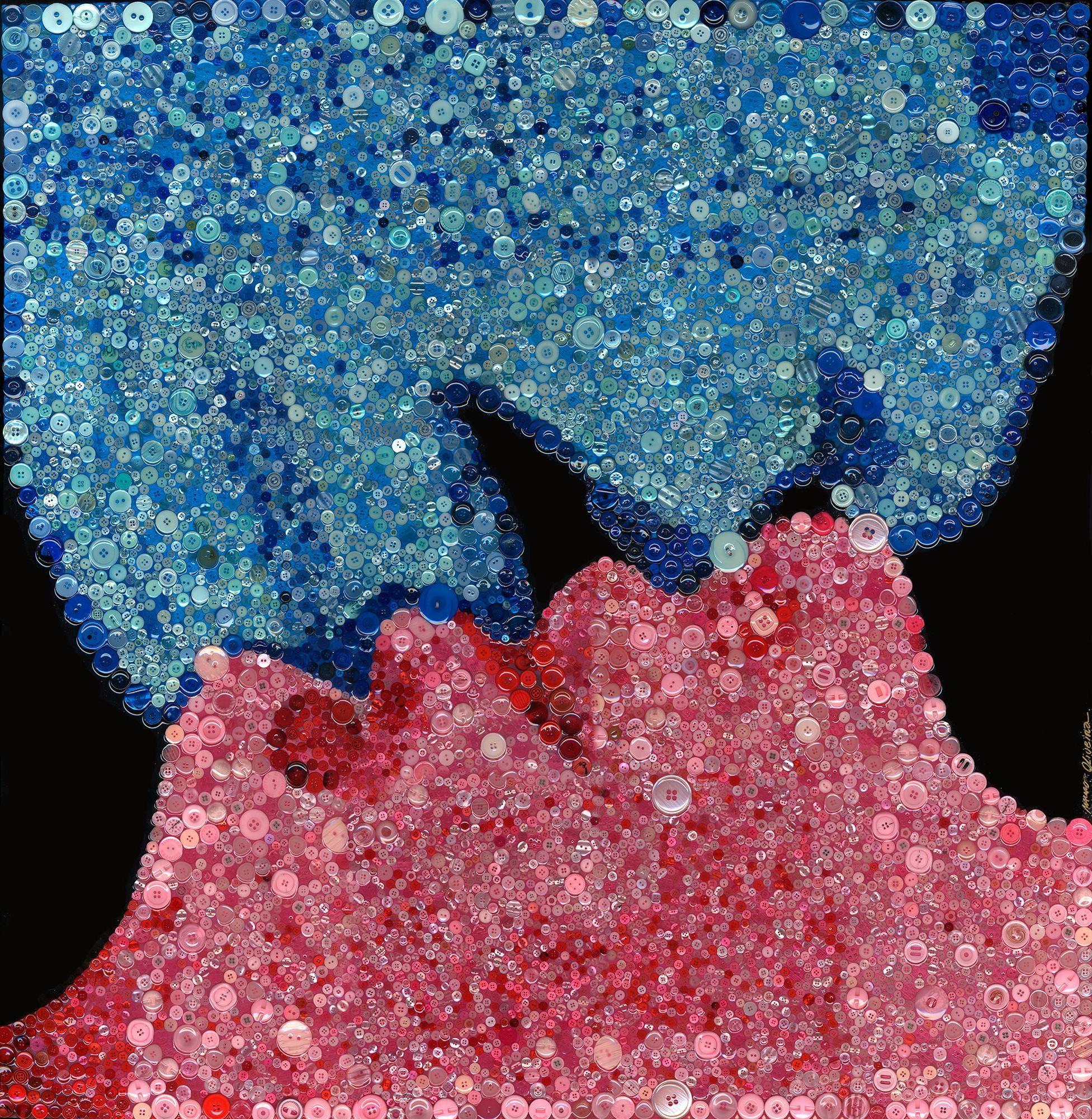 Figurative Print de Mauro Oliveira - STITCHED TOGETHER LOVE (Edición Limitada De Sólo 30 Impresiones Sobre Lienzo 40X40)