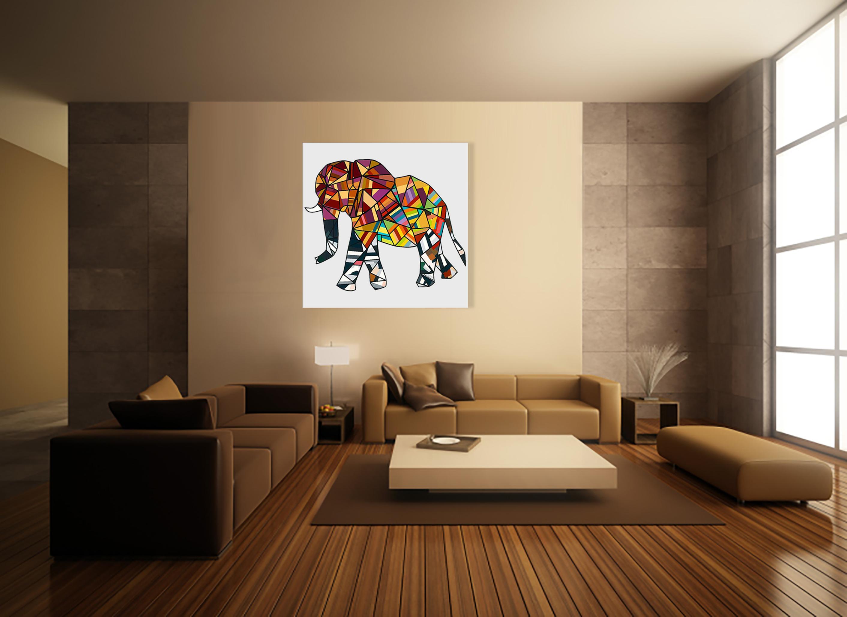 The Lucky Elephant (Limited Edition Print) - Beige Animal Print by Mauro Oliveira
