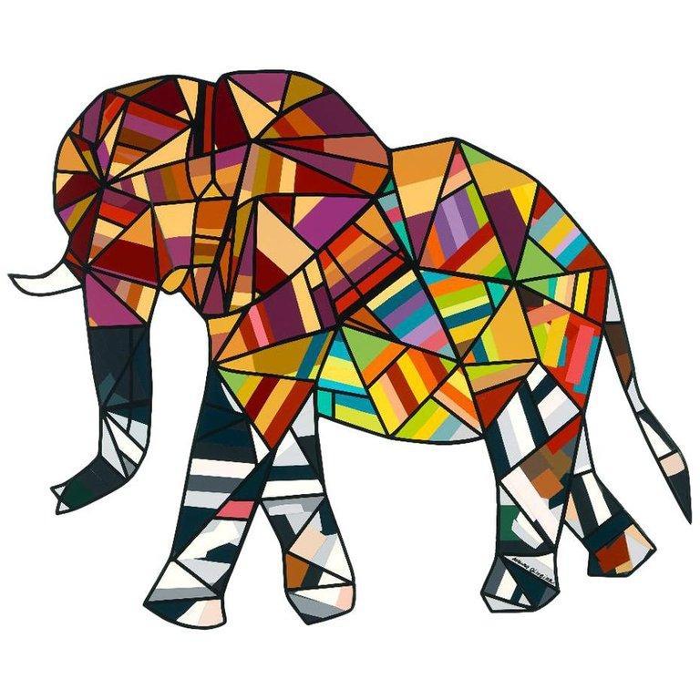 Mauro Oliveira Animal Print – Der glückliche Elefant (limitierte Auflage)
