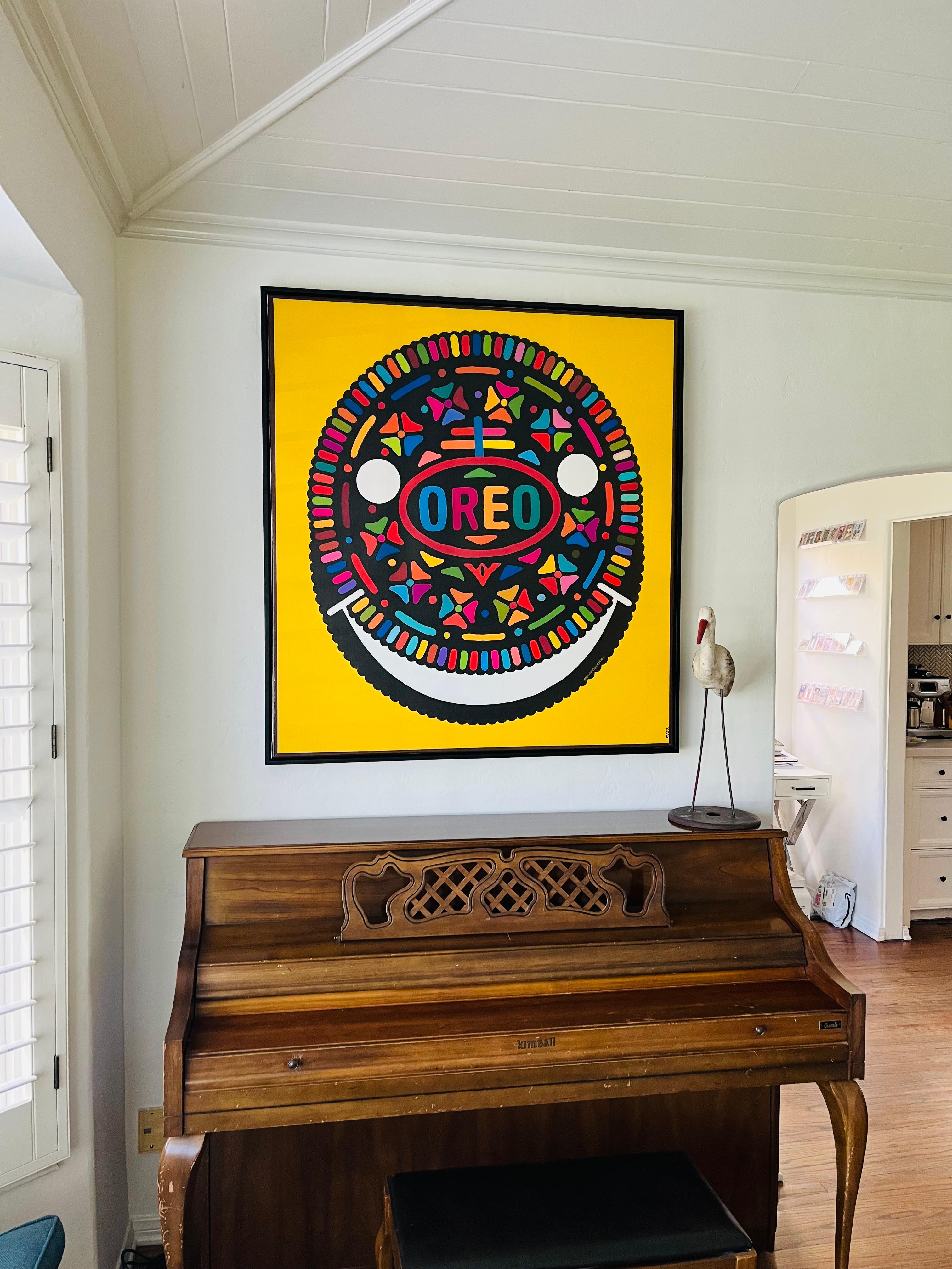 THE OREO HAPPY HOUR I (FRAMED Limited Edition of only 30 45X42 Prints On Canvas) - Yellow Figurative Print by Mauro Oliveira