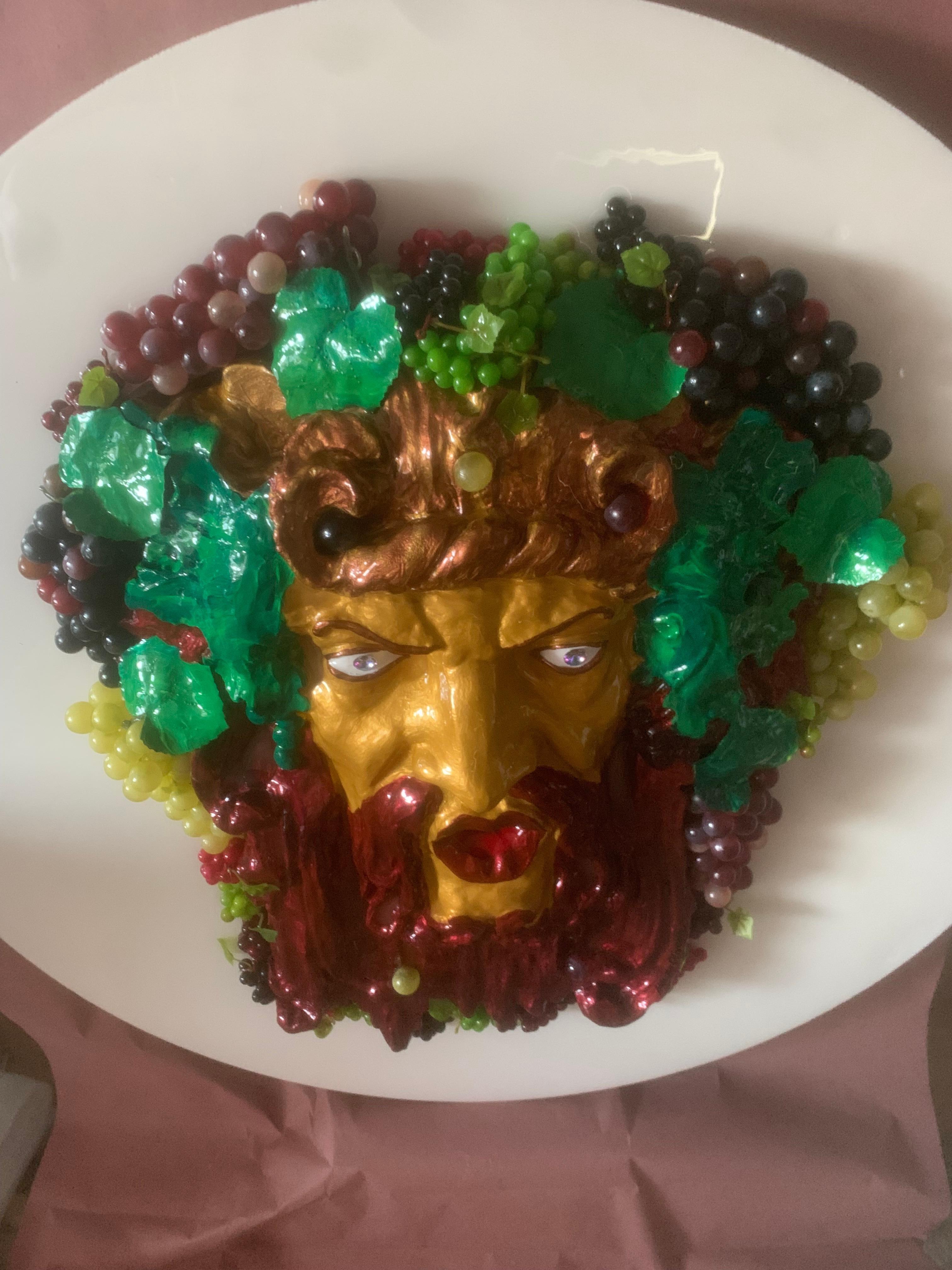 BACCHUS  - GOD OF WINE AND FUNNN (One of a kind wall sculpture) - Sculpture by Mauro Oliveira