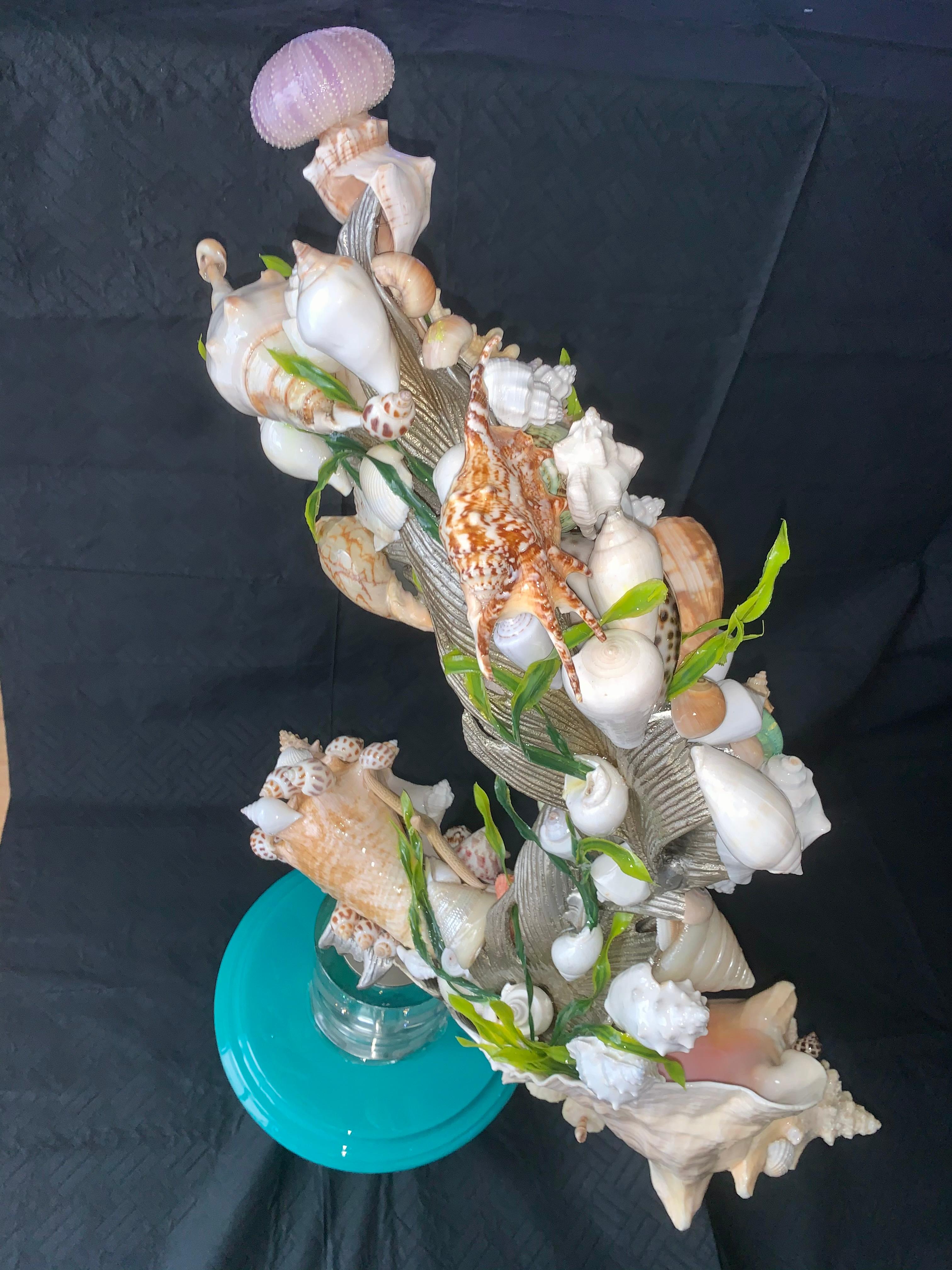 CORAL GABLES (ONE OF A KIND MIXED MEDIA BRONZE SCULPTURE W/ REAL SEASHELLS) For Sale 2