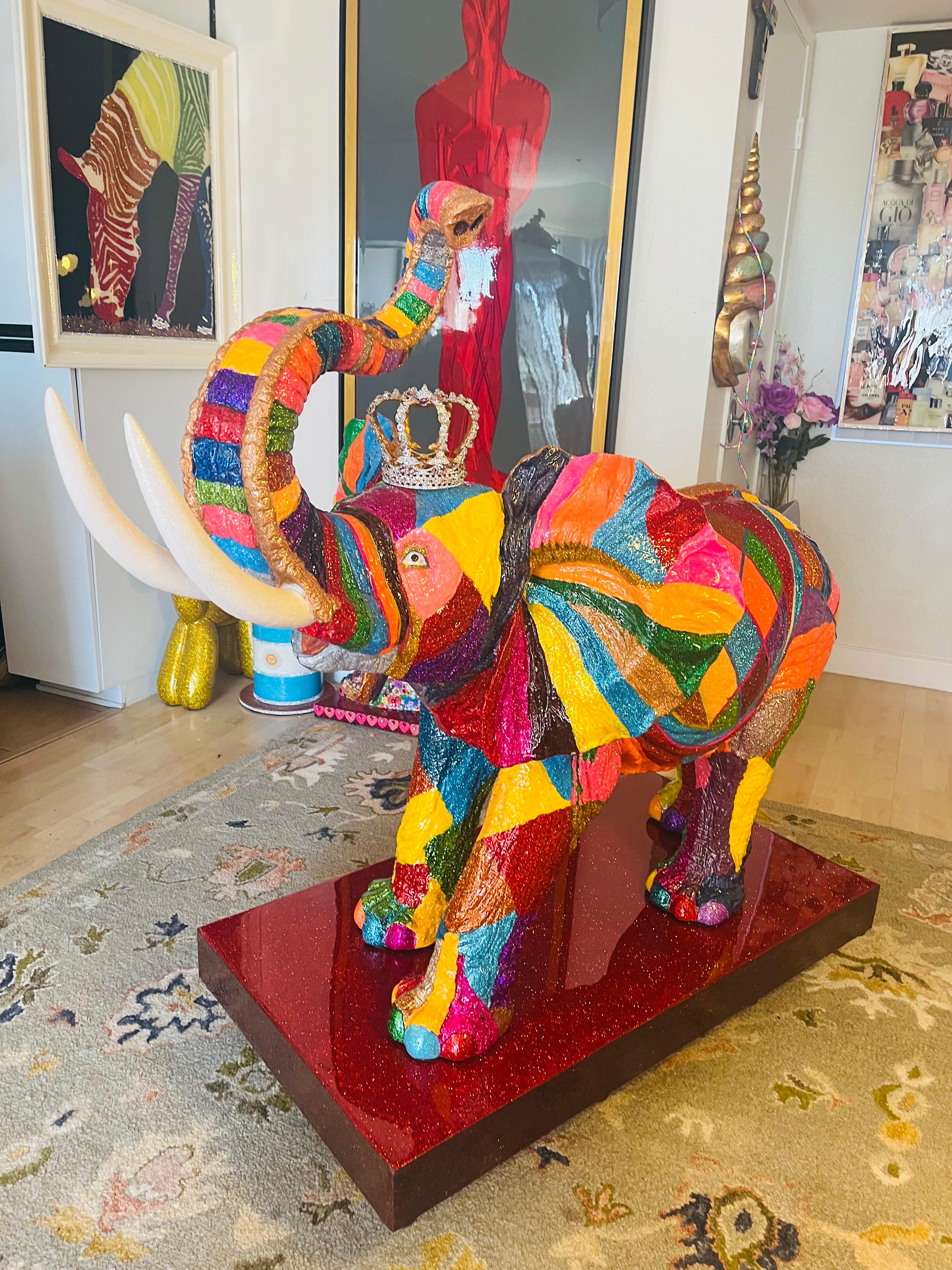 *LIMITED TIME SUPER SALE UNTIL MAY 31ST - TAKE ADVANTAGE OF IT*

**Encouraged to be sold in California, where it will get FREE White Glove Delivery and Installation by the Artist**

'Ella-Bella: The Elephant Crown Princess' is one of a kind Elephant