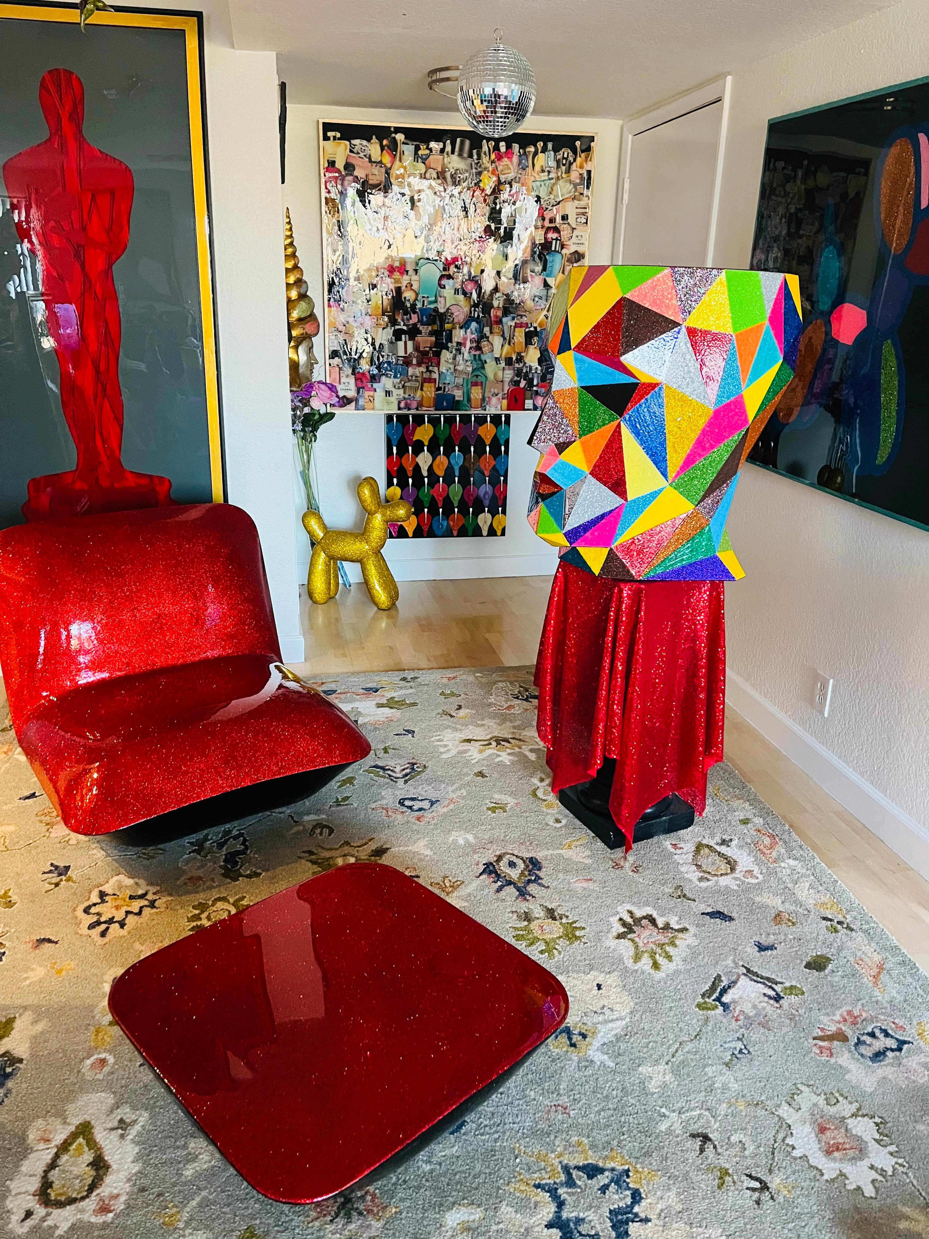 HARD CANDY GLITTER CHAIR WITH OTTOMAN I (One Of a Kind Functional Art) - Sculpture by Mauro Oliveira