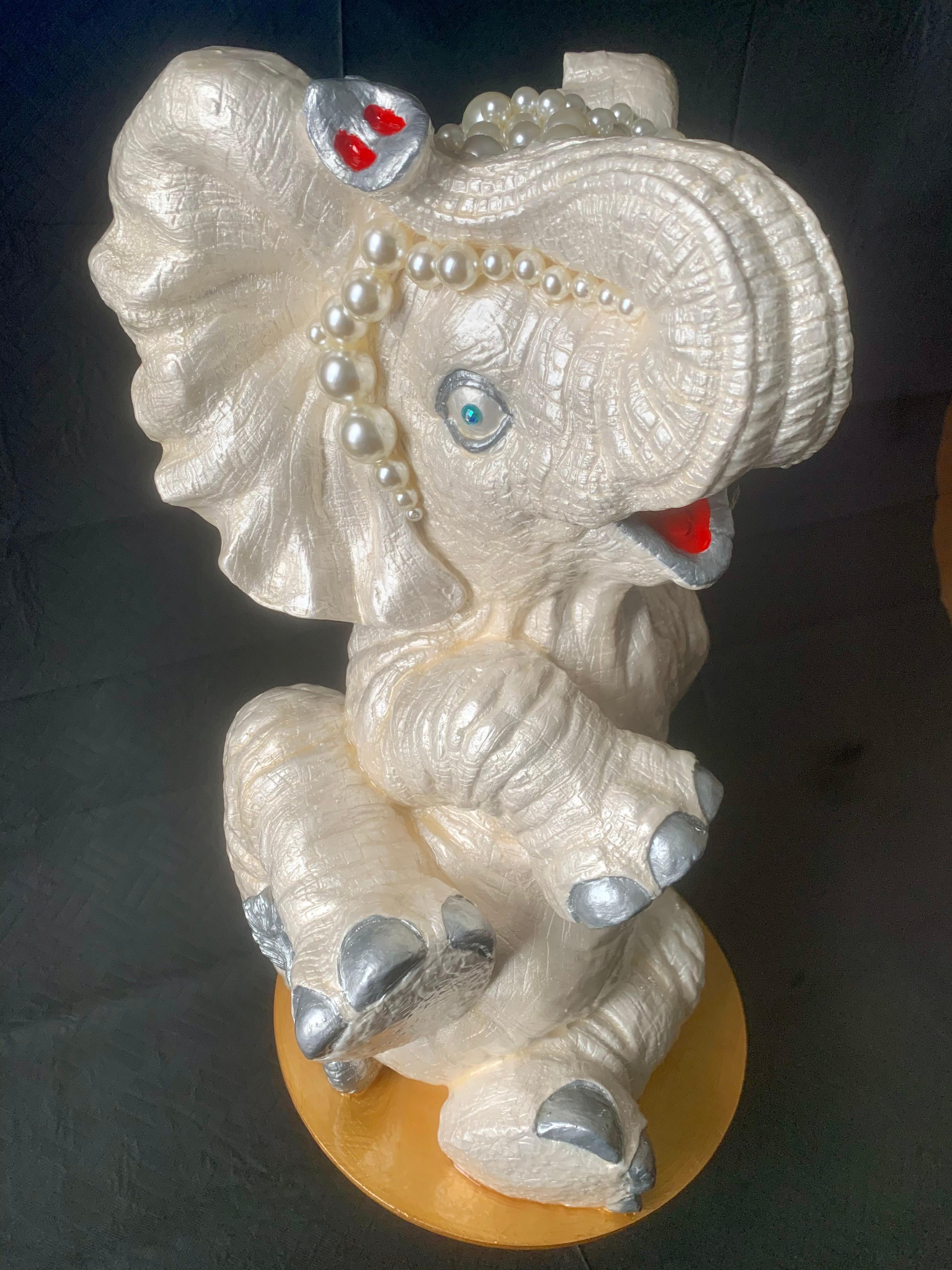 Lucky Baby Elephant II (Original Elephant Sculpture - Pearl-Silver-Gold)) For Sale 4