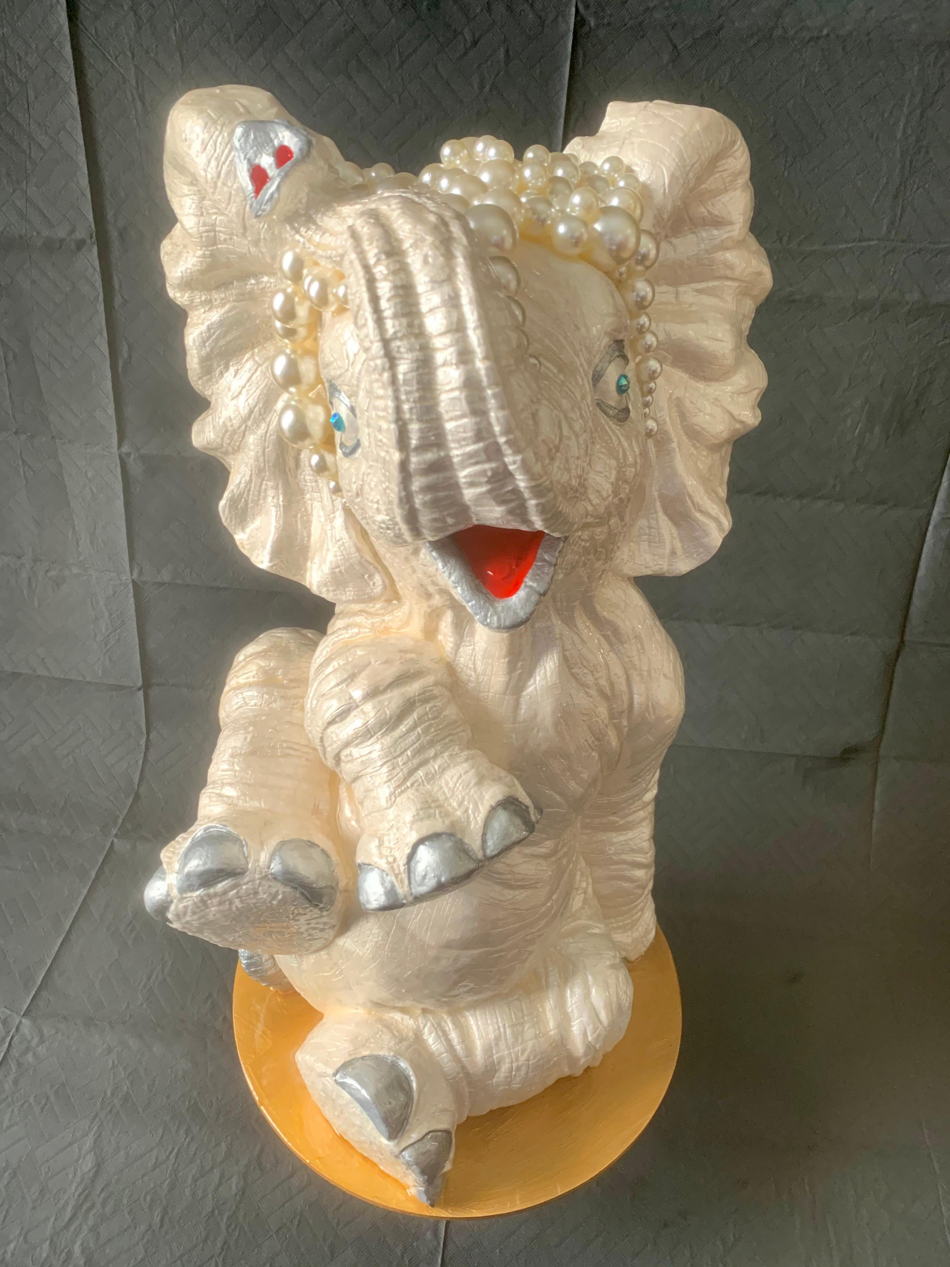 Lucky Baby Elephant II (Original Elephant Sculpture - Pearl-Silver-Gold)) For Sale 5