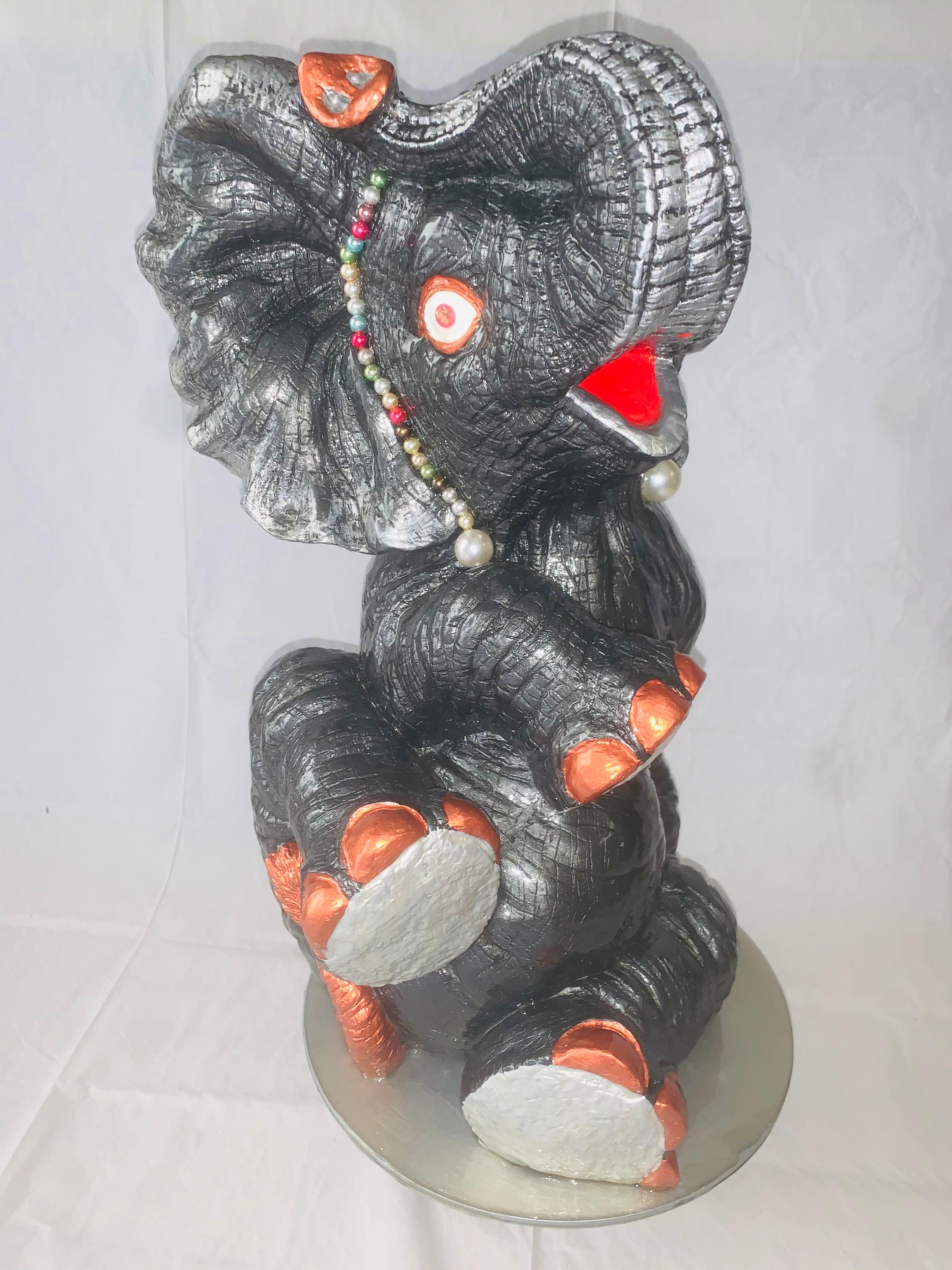 Mauro Oliveira Figurative Sculpture - Lucky Baby Elephant I (Original Elephant Sculpture - Charcoal)