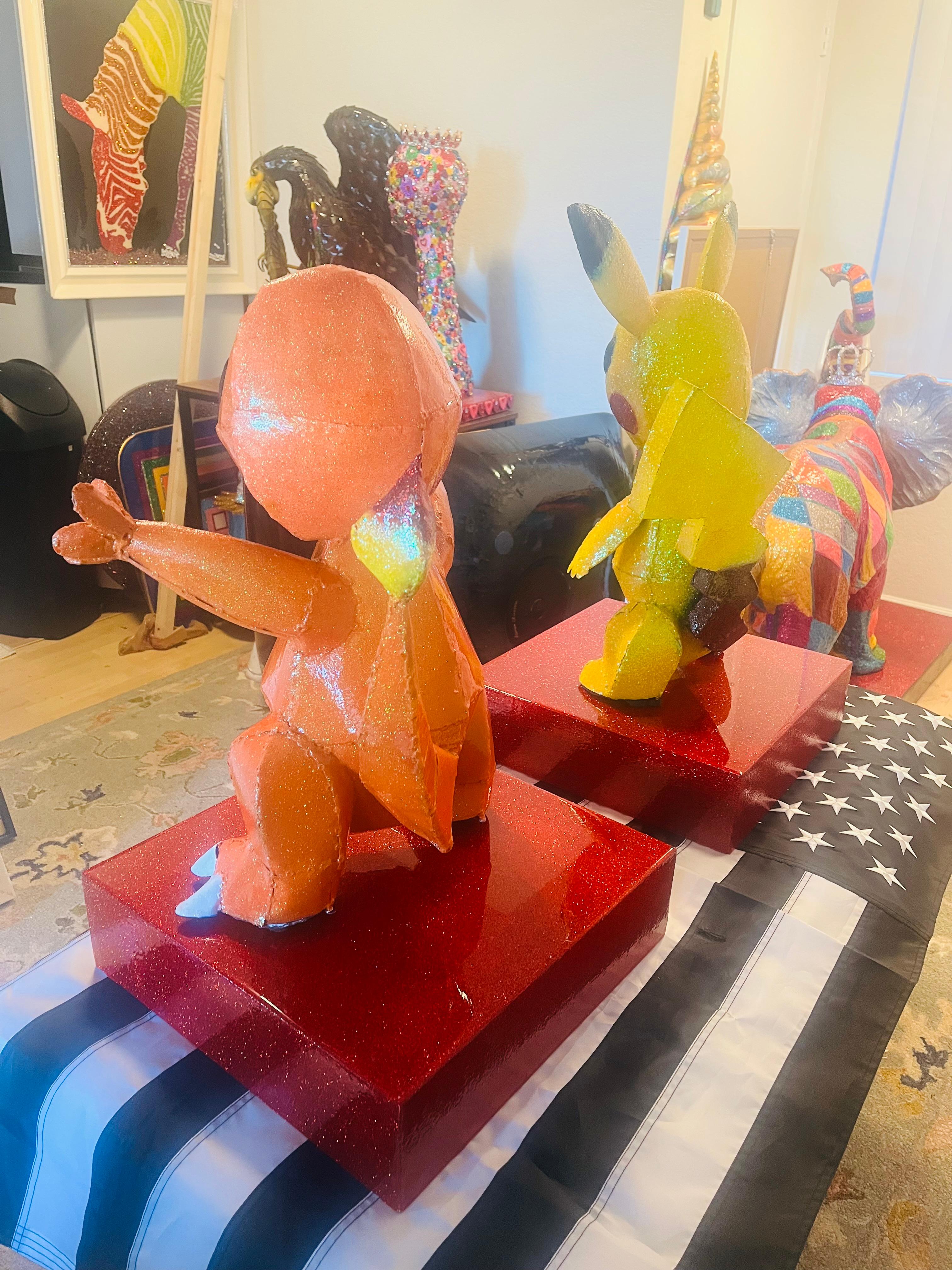 Pikachu & Charmander - 2 Of A kind Metal Pokemon Sculptures For Sale 1