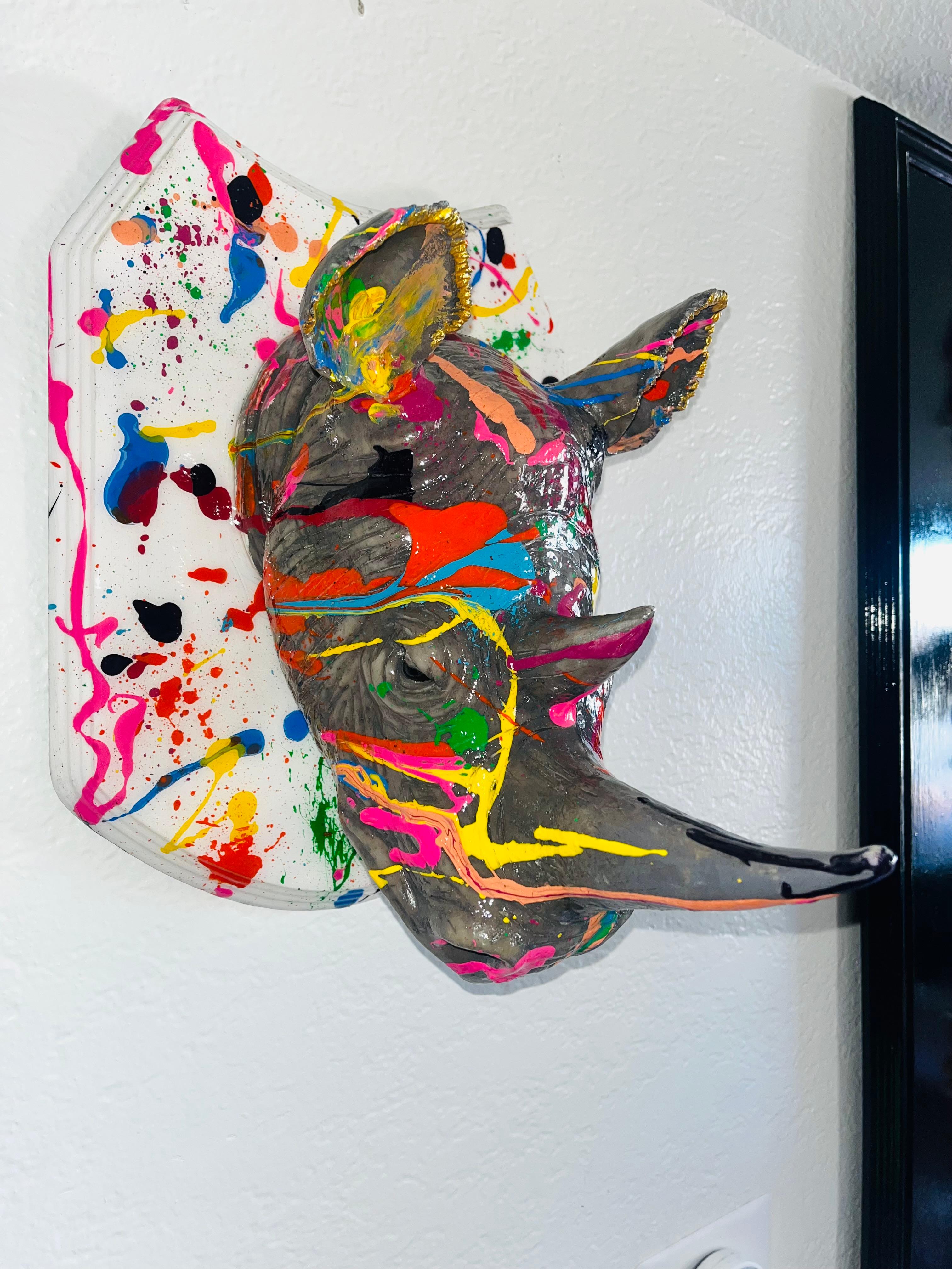 Pop Focus Rhino  - Pop Art Sculpture by Mauro Oliveira