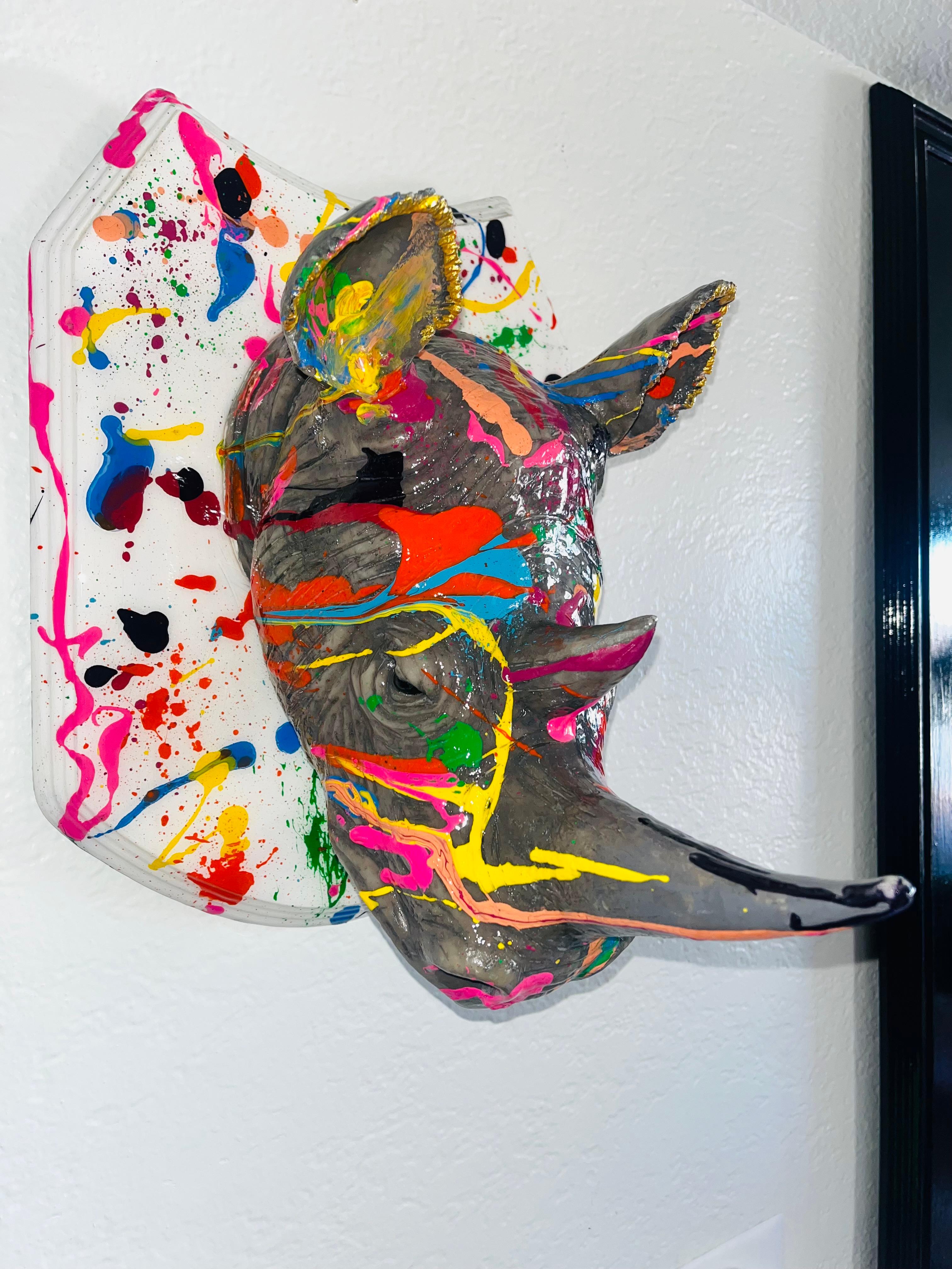                  **ANNUAL SUPER SALE TIL JUNE 15th ONLY**
*This Price Won't Be Repeated Again This Year - Take Advantage Of It*

Pop Focus Rhino is one of a kind wall sculpture.

Rhinos are symbol of focus, discipline and dedication.

Acrylic Paint