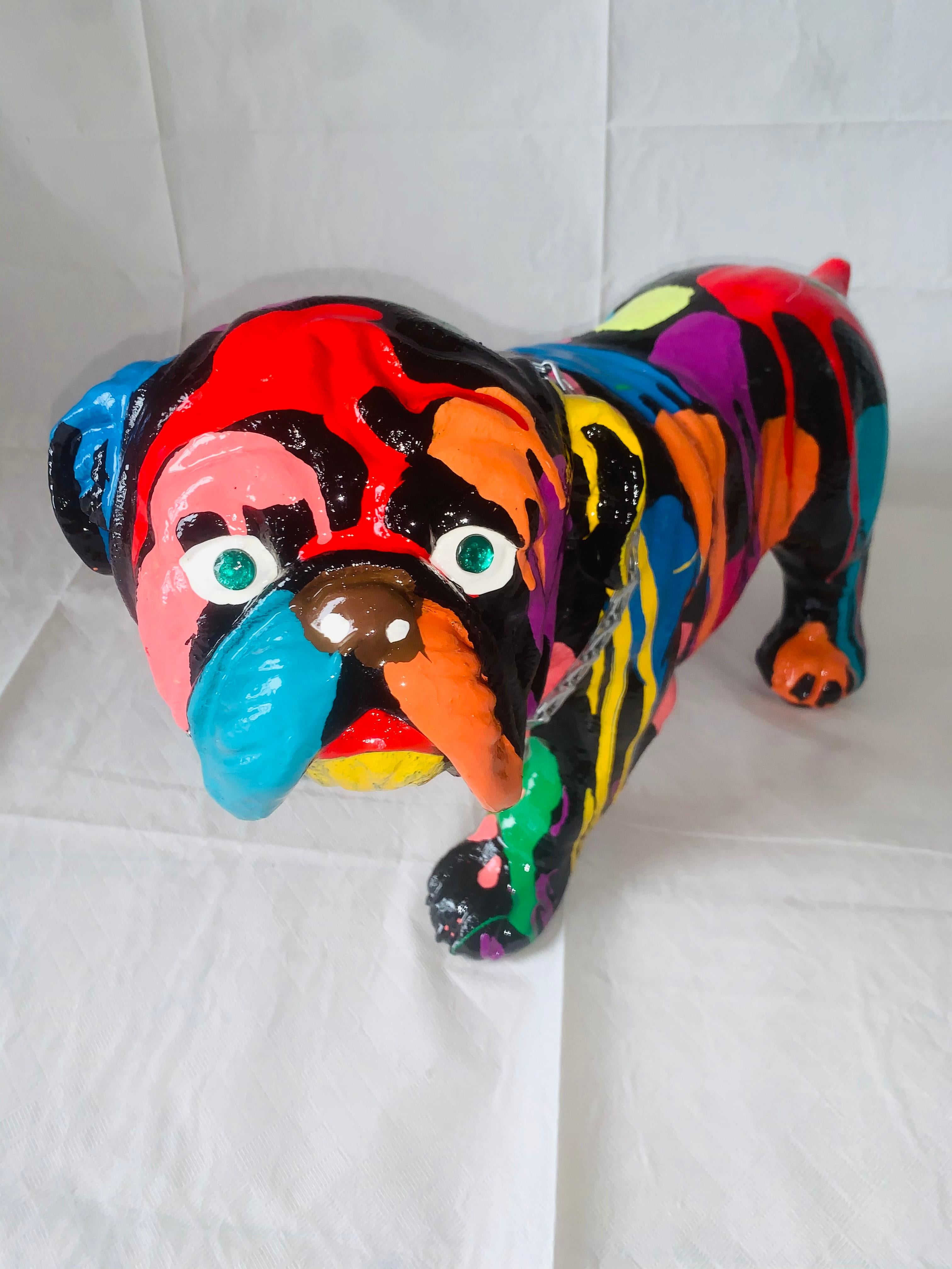 Mauro Oliveira Abstract Sculpture - Pop Puppies I (Original English Bulldog Sculpture - Black)
