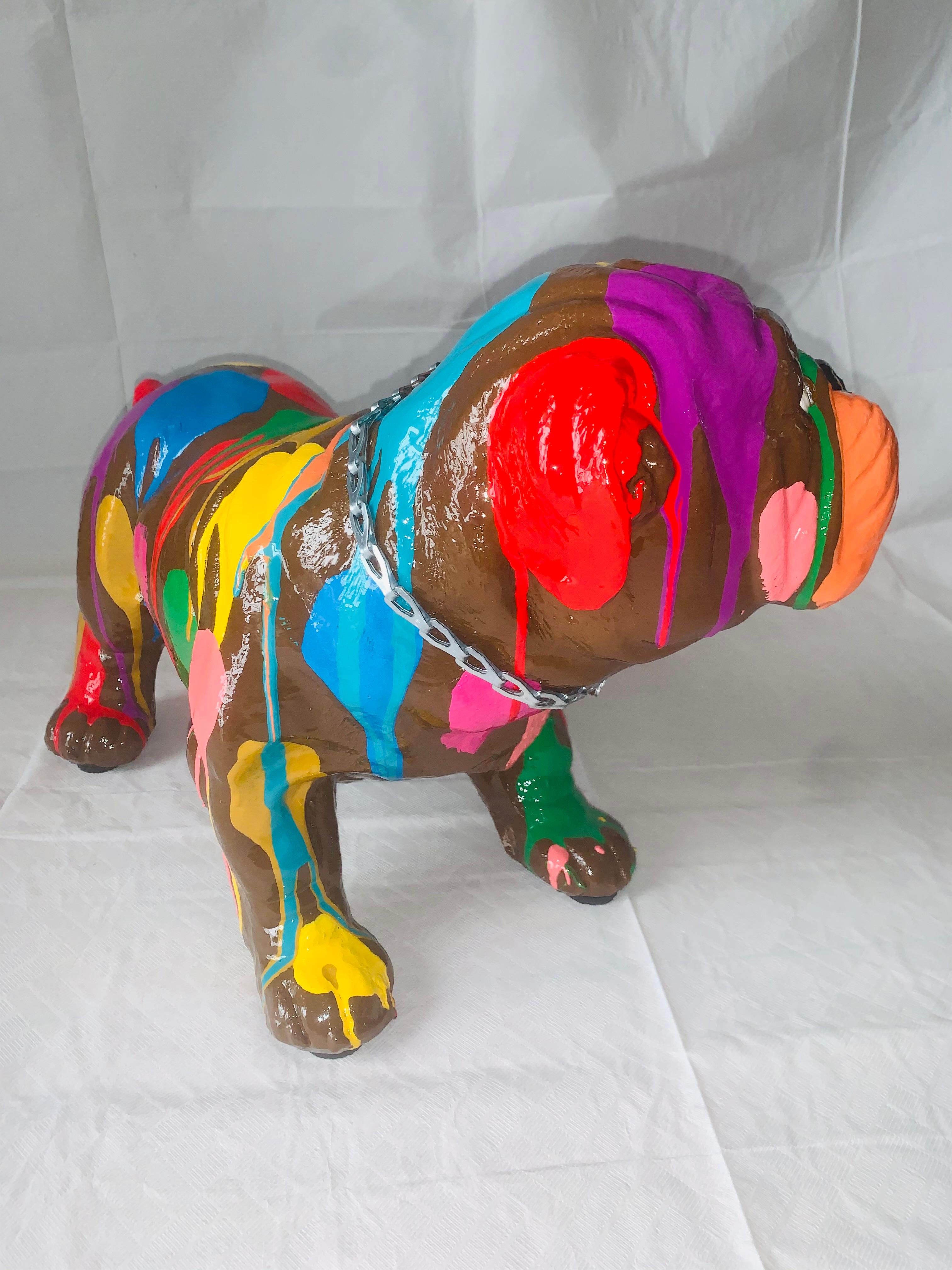 Pop Puppies III (Original English Bulldog Sculpture - Brown) - Gray Abstract Sculpture by Mauro Oliveira