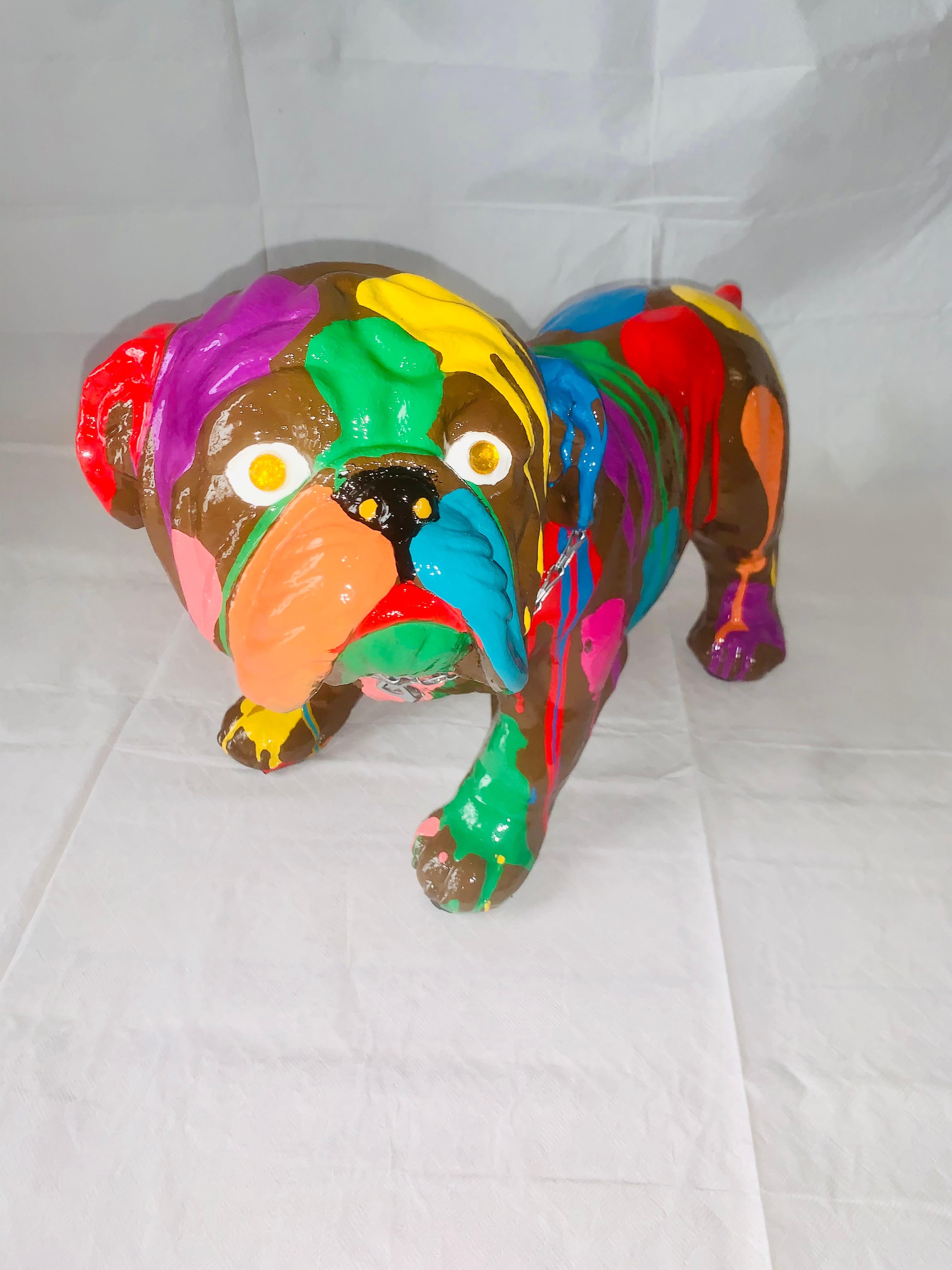 Mauro Oliveira Abstract Sculpture - Pop Puppies III (Original English Bulldog Sculpture - Brown)
